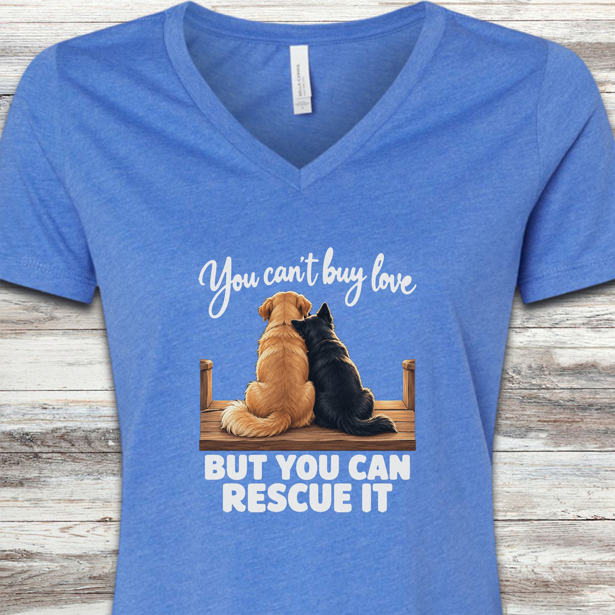 You Can Rescue Love V-Neck Tee - Heather True Royal