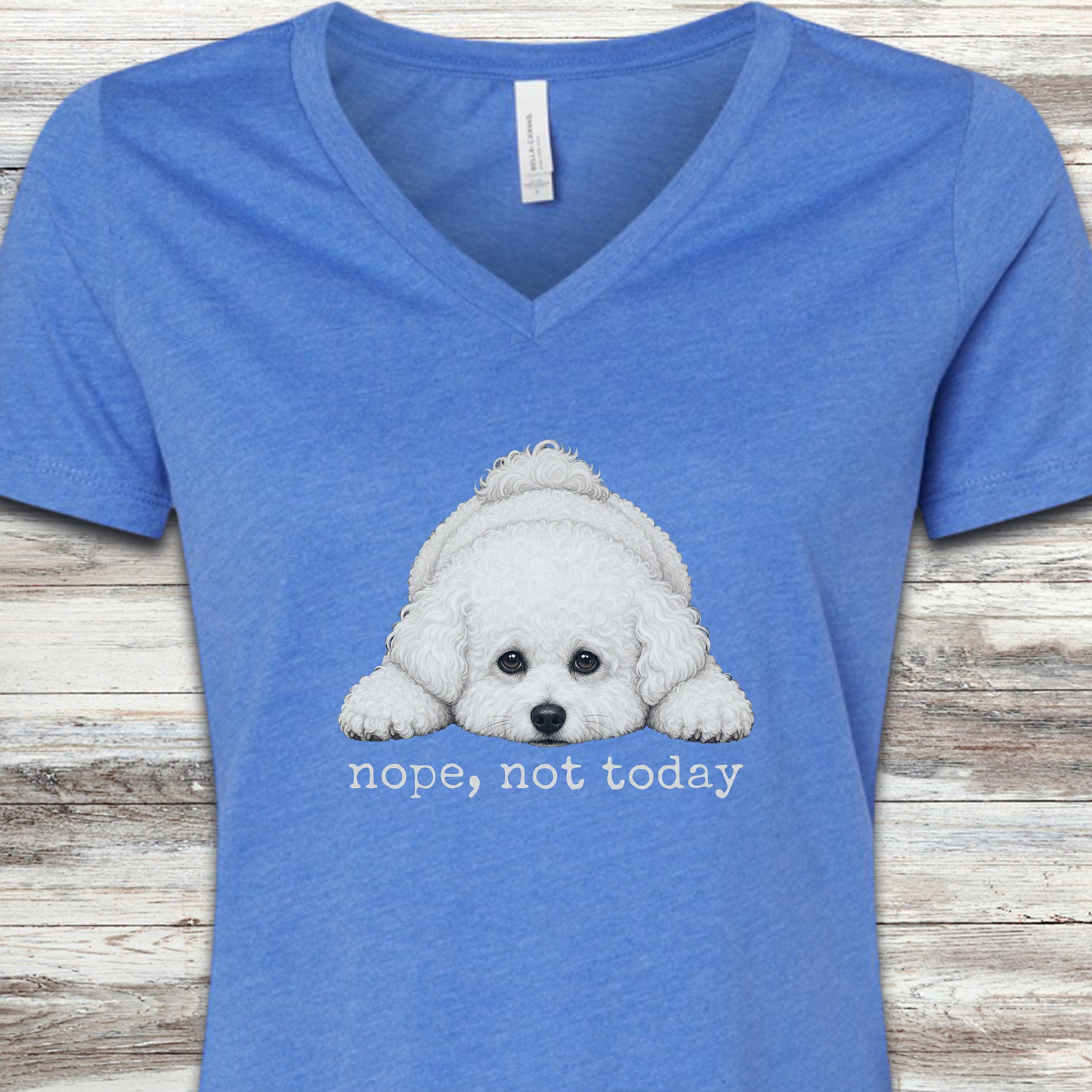 Bichon Frise Nope V-Neck Tee - Heather True Royal