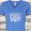 Pug Groovy Mom V-Neck Tee - Heather True Royal