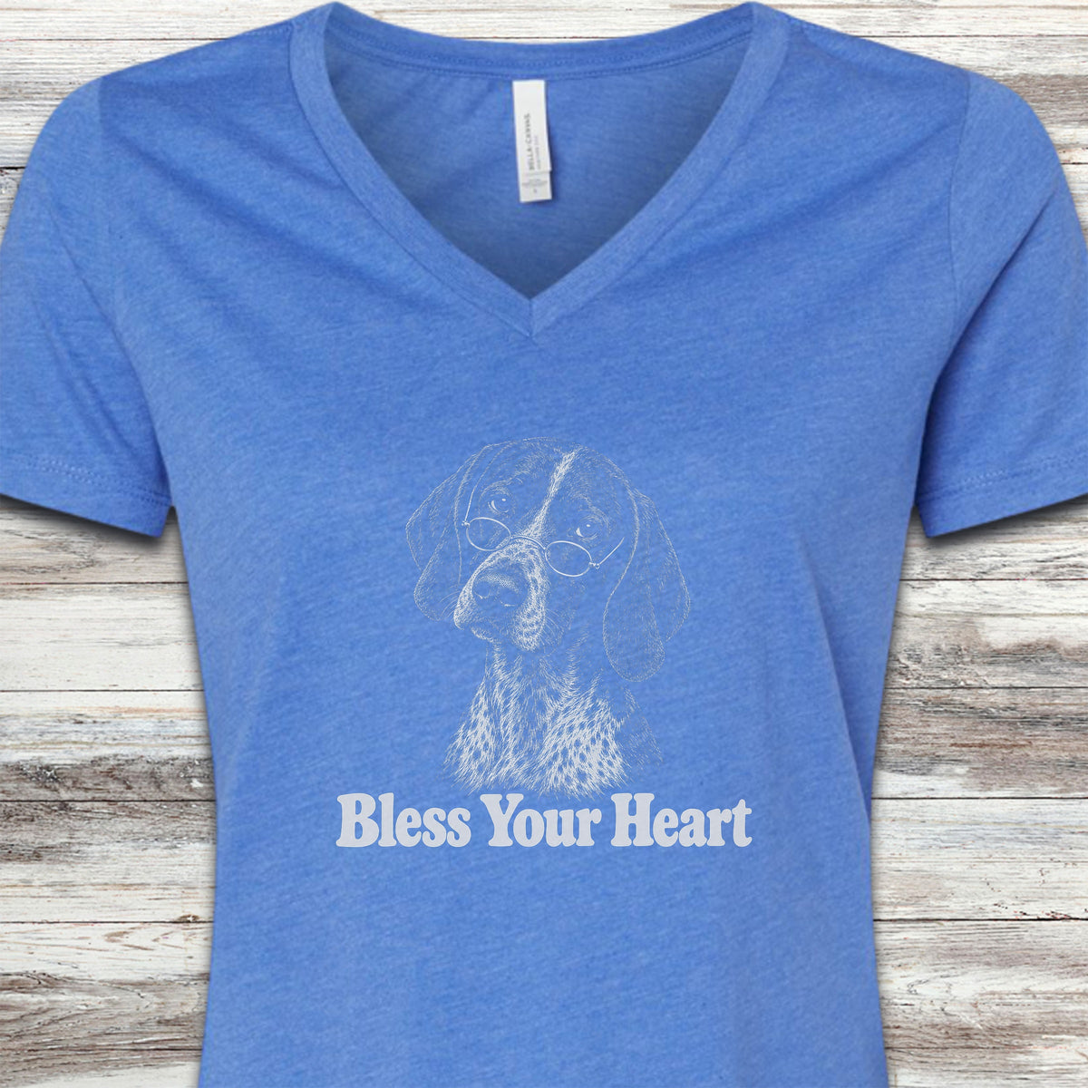 German Shorthaired Pointer Bless Your Heart V-Neck Tee - Heather True Royal