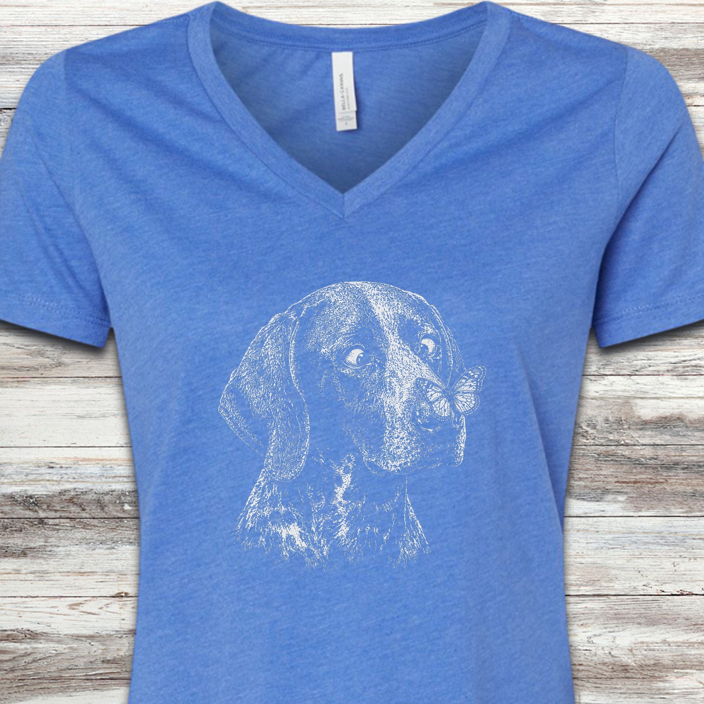 German Shorthaired Pointer Butterfly V-Neck Tee - Heather True Royal