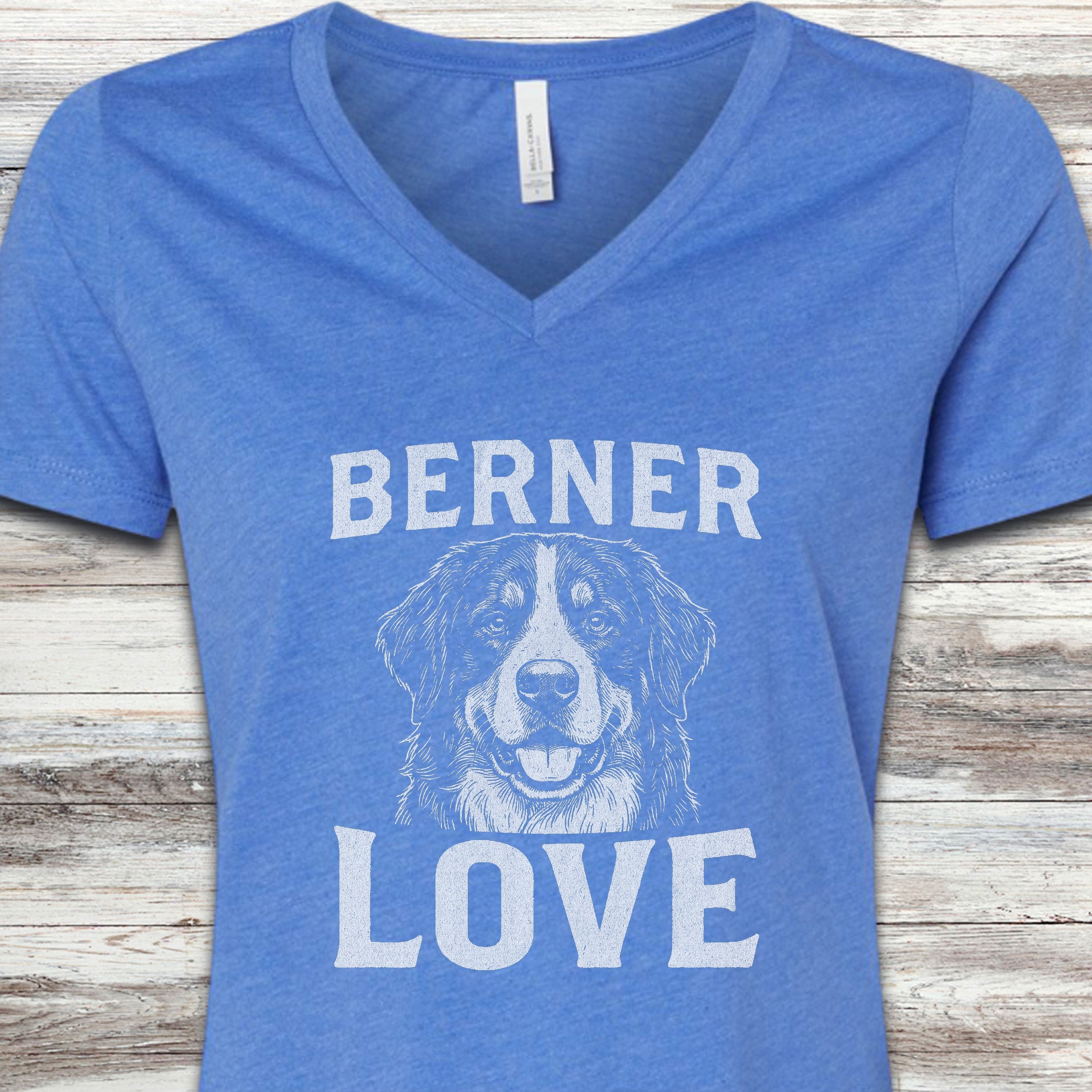Bernese Mountain Dog Love Portrait V-Neck Tee - Heather True Royal