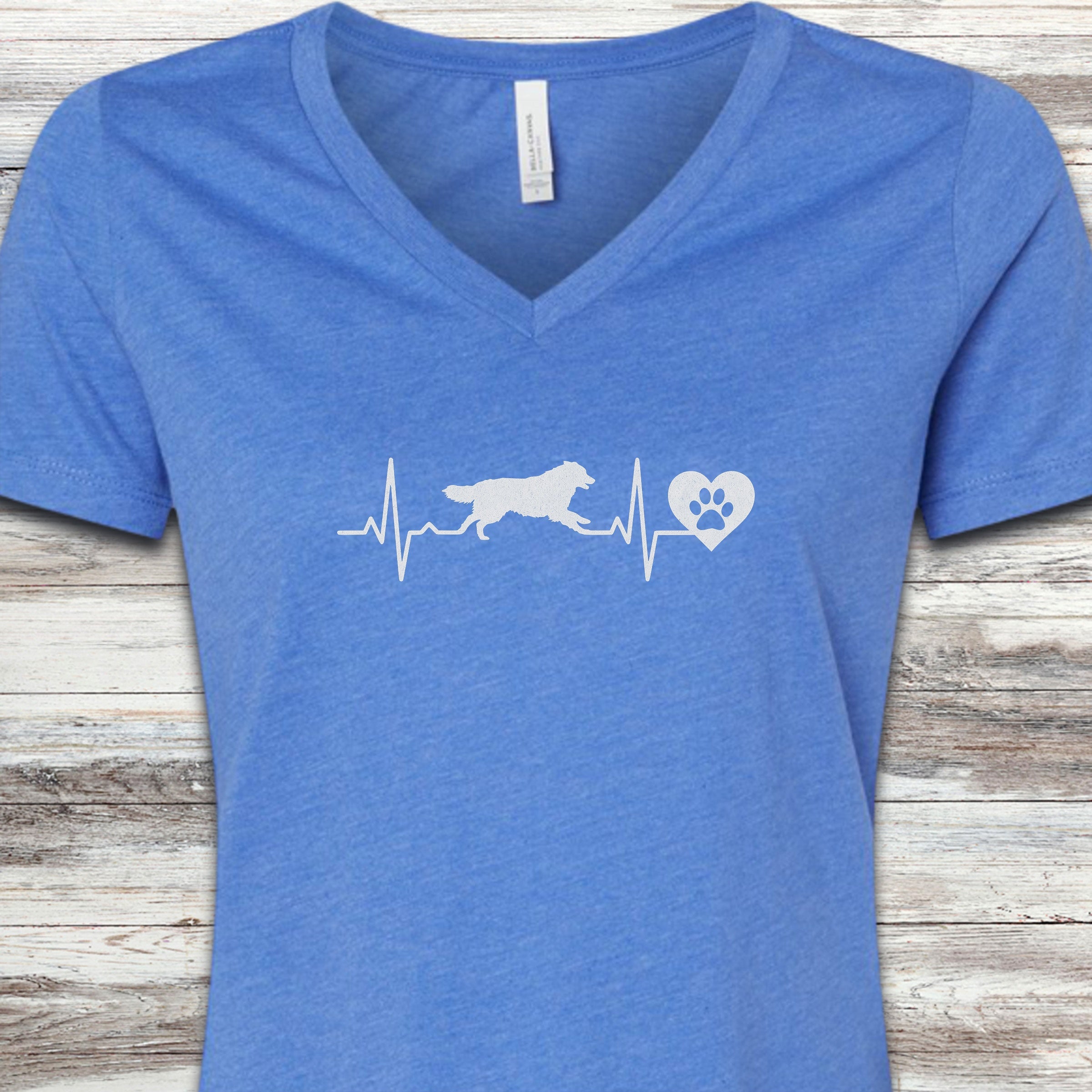 Australian Shepherd Heartbeat V-Neck Tee - Heather True Royal