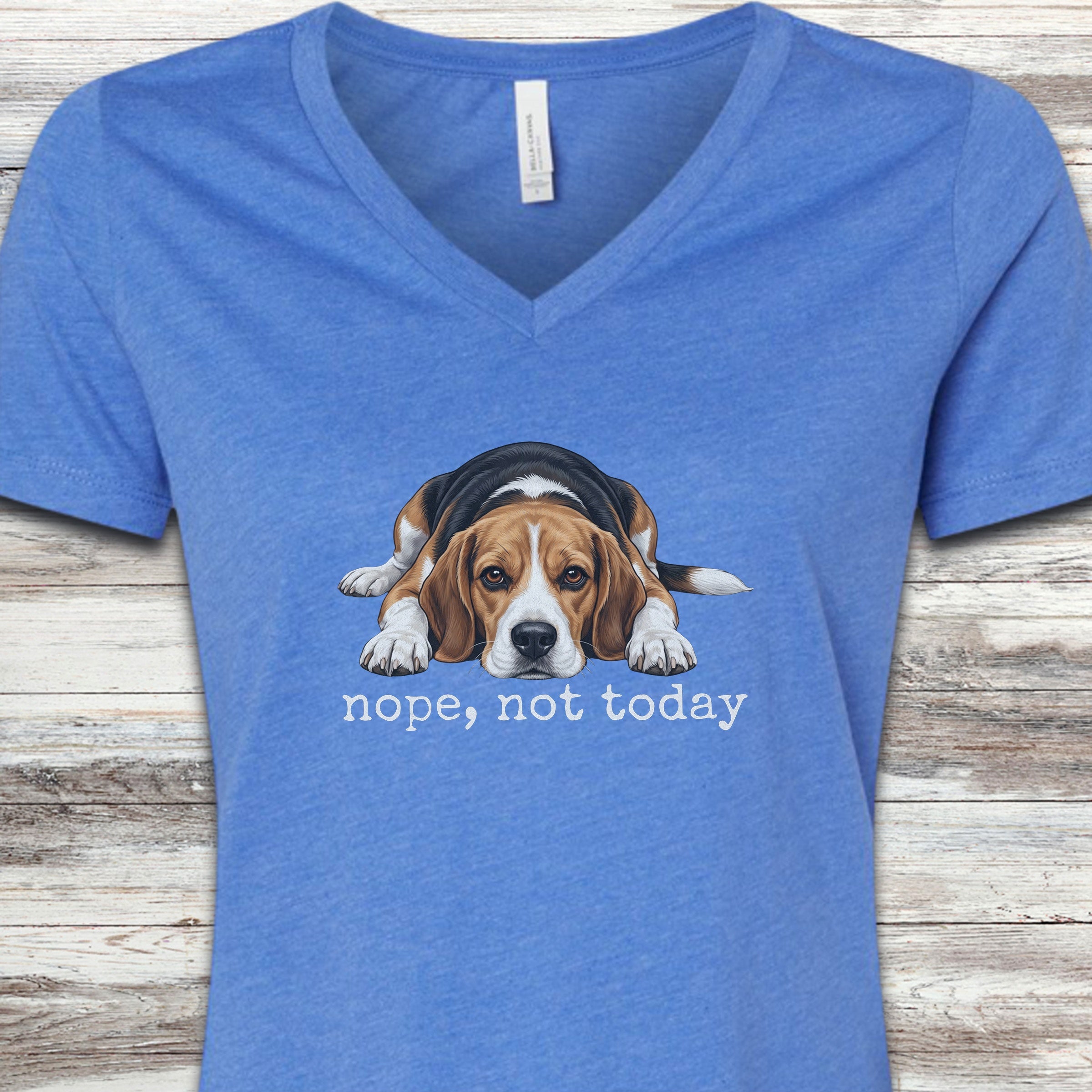 Beagle Nope V-Neck Tee - Heather True Royal