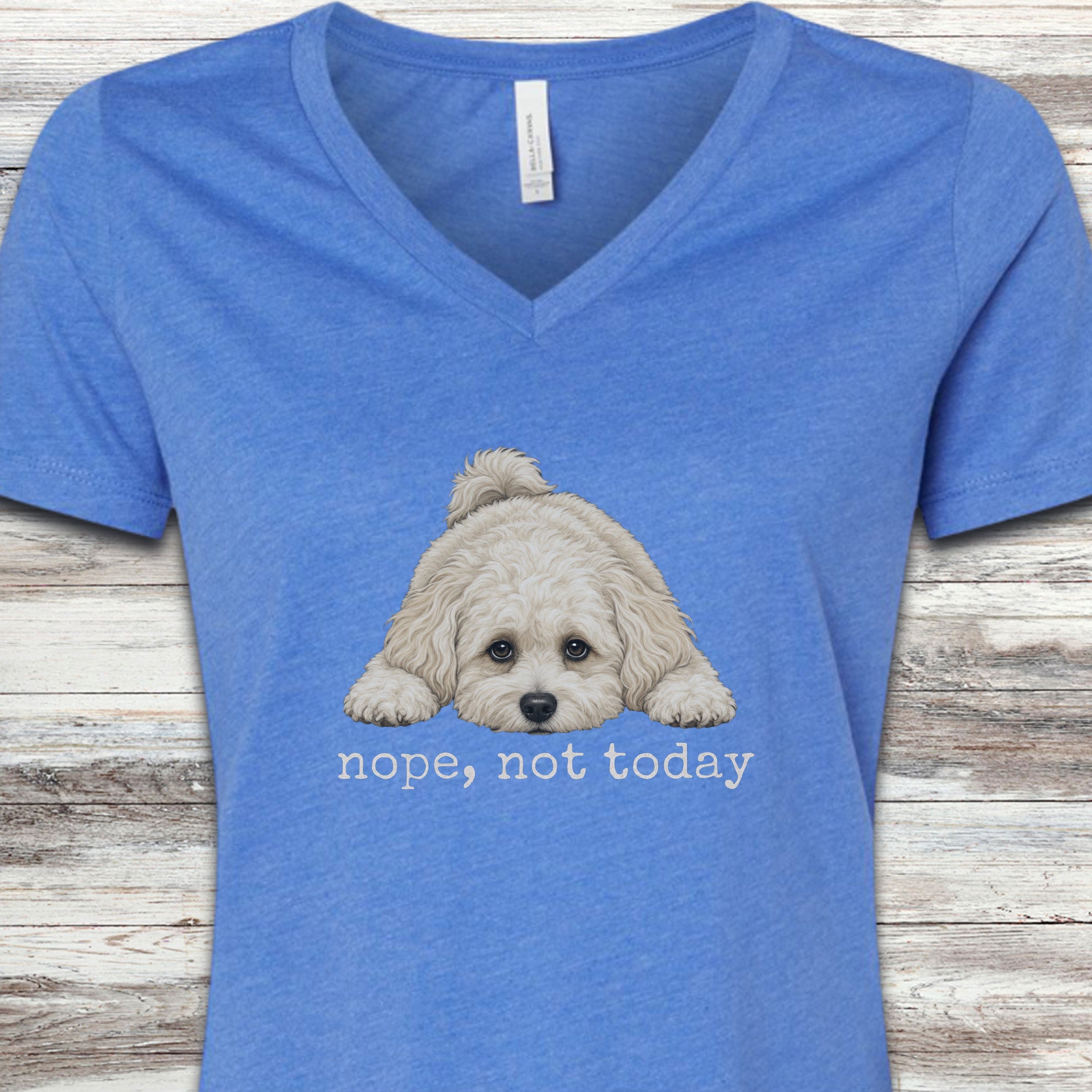 Maltipoo Nope V-Neck Tee - Heather True Royal
