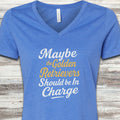 Golden Retriever In Charge V-Neck Tee - Heather True Royal