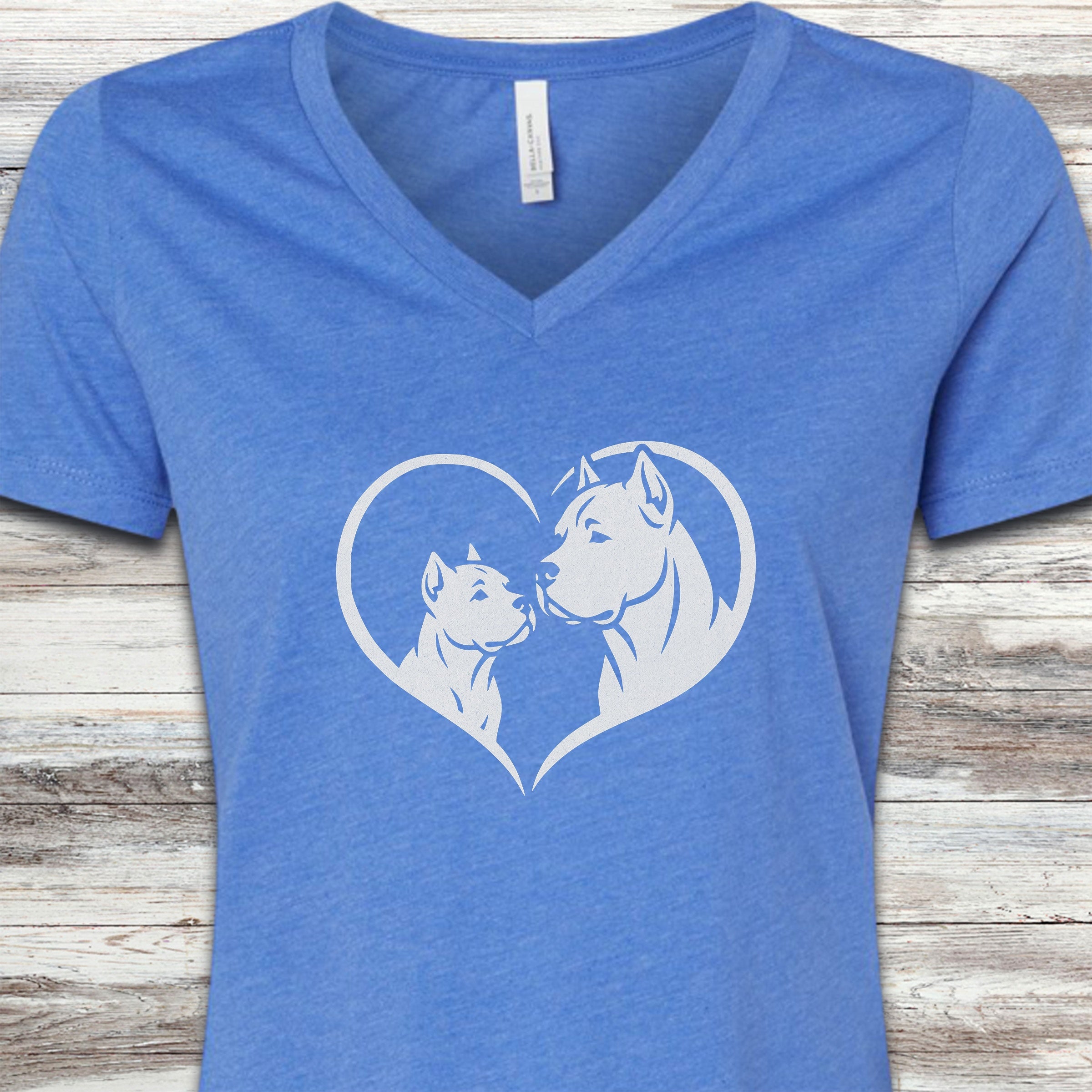 Cane Corso Heart Bond V-Neck Tee - Heather True Royal