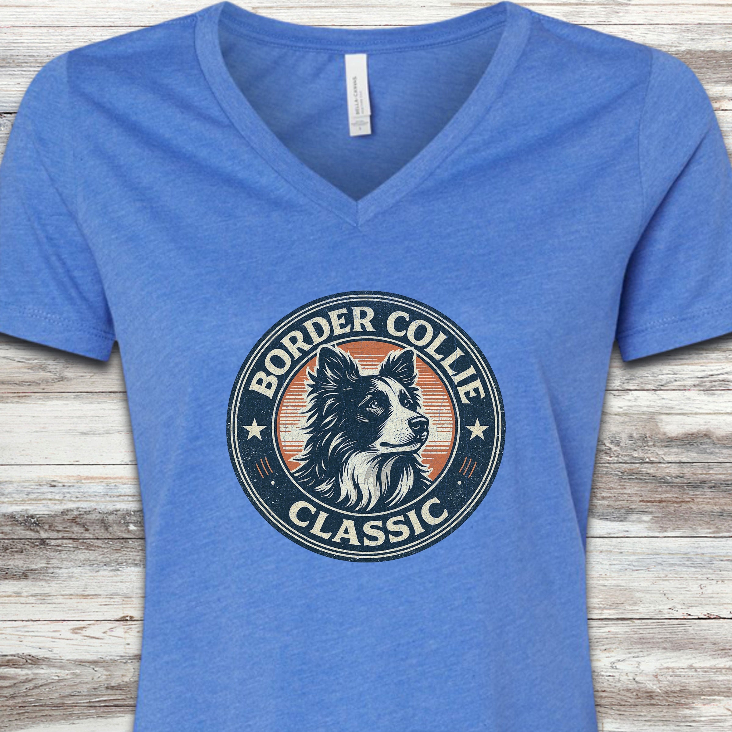 Border Collie Classic V-Neck Tee - Heather True Royal