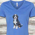 Bernedoodle Watercolor V-Neck Tee - Heather True Royal