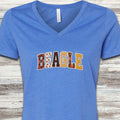 Beagle Fall Faux Patchwork V-Neck Tee - Heather True Royal