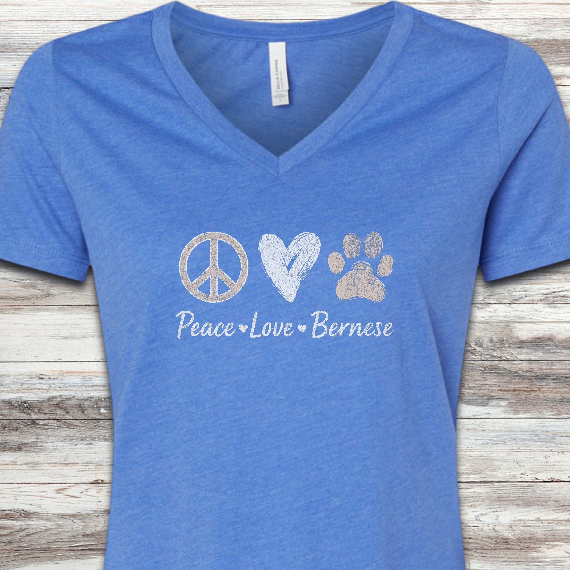 Bernese Mountain Dog Peace V-Neck Tee - Heather True Royal
