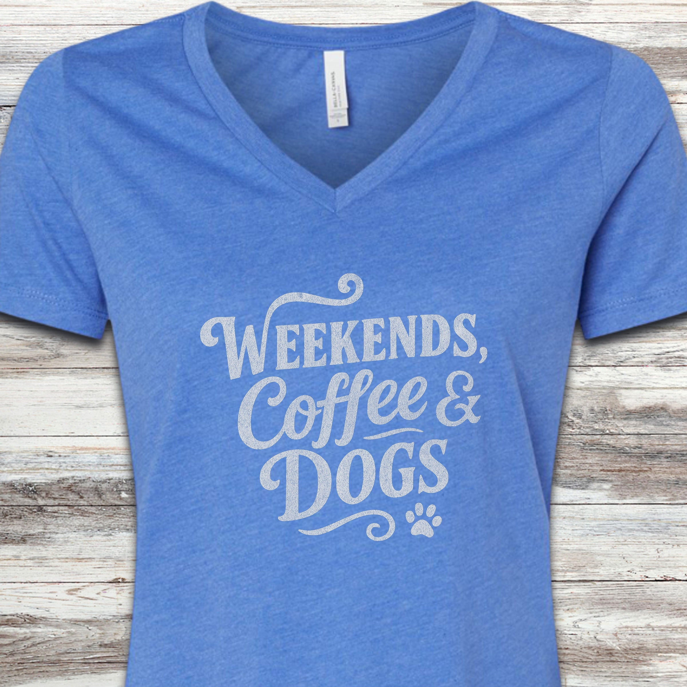 Weekends Coffee Dogs V-Neck Tee - Heather True Royal