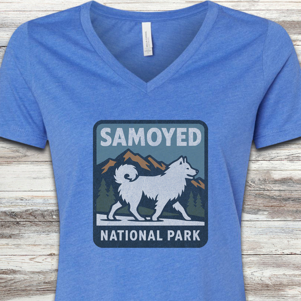 Samoyed National Park V-Neck Tee - Heather True Royal
