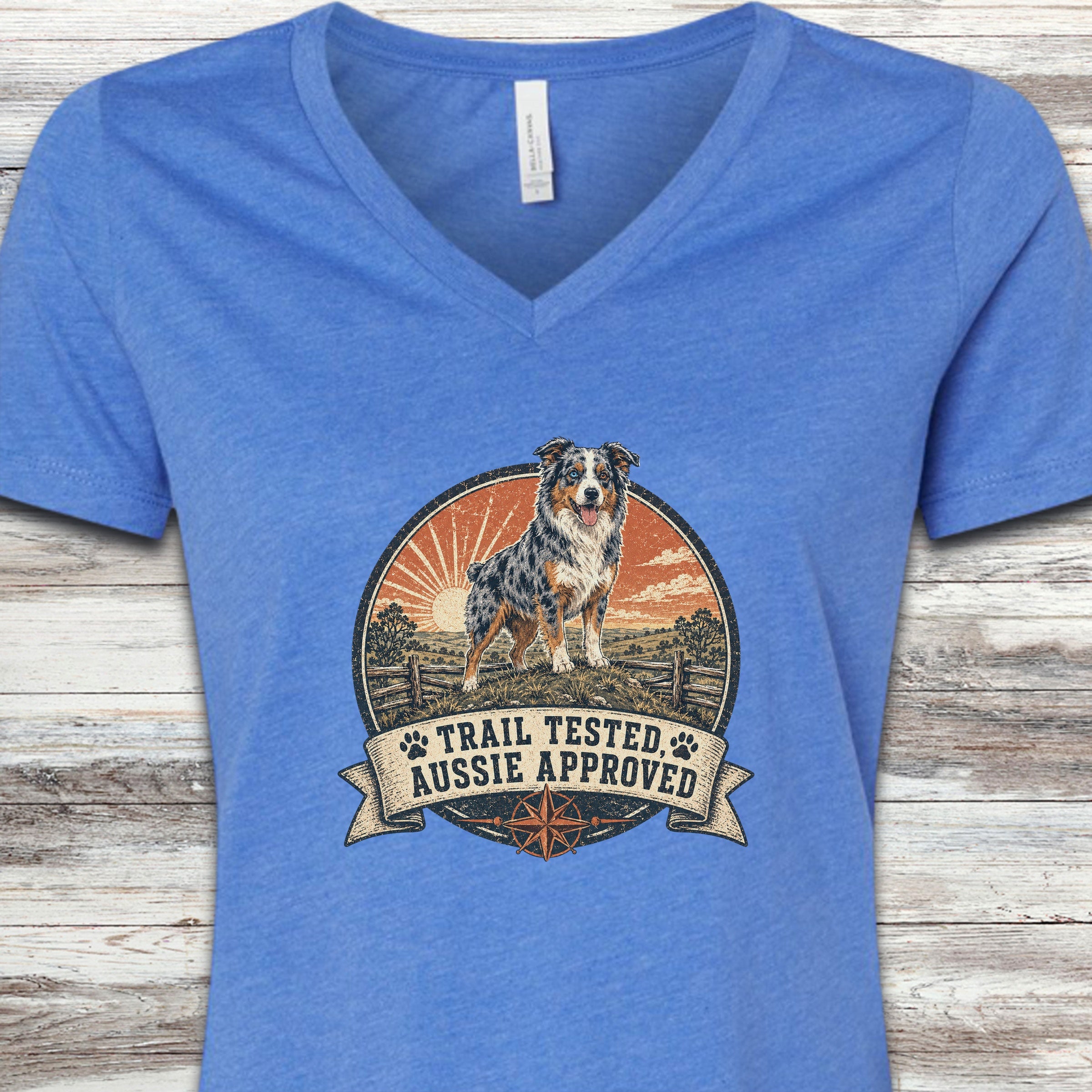 Australian Shepherd Tested V-Neck Tee - Heather True Royal