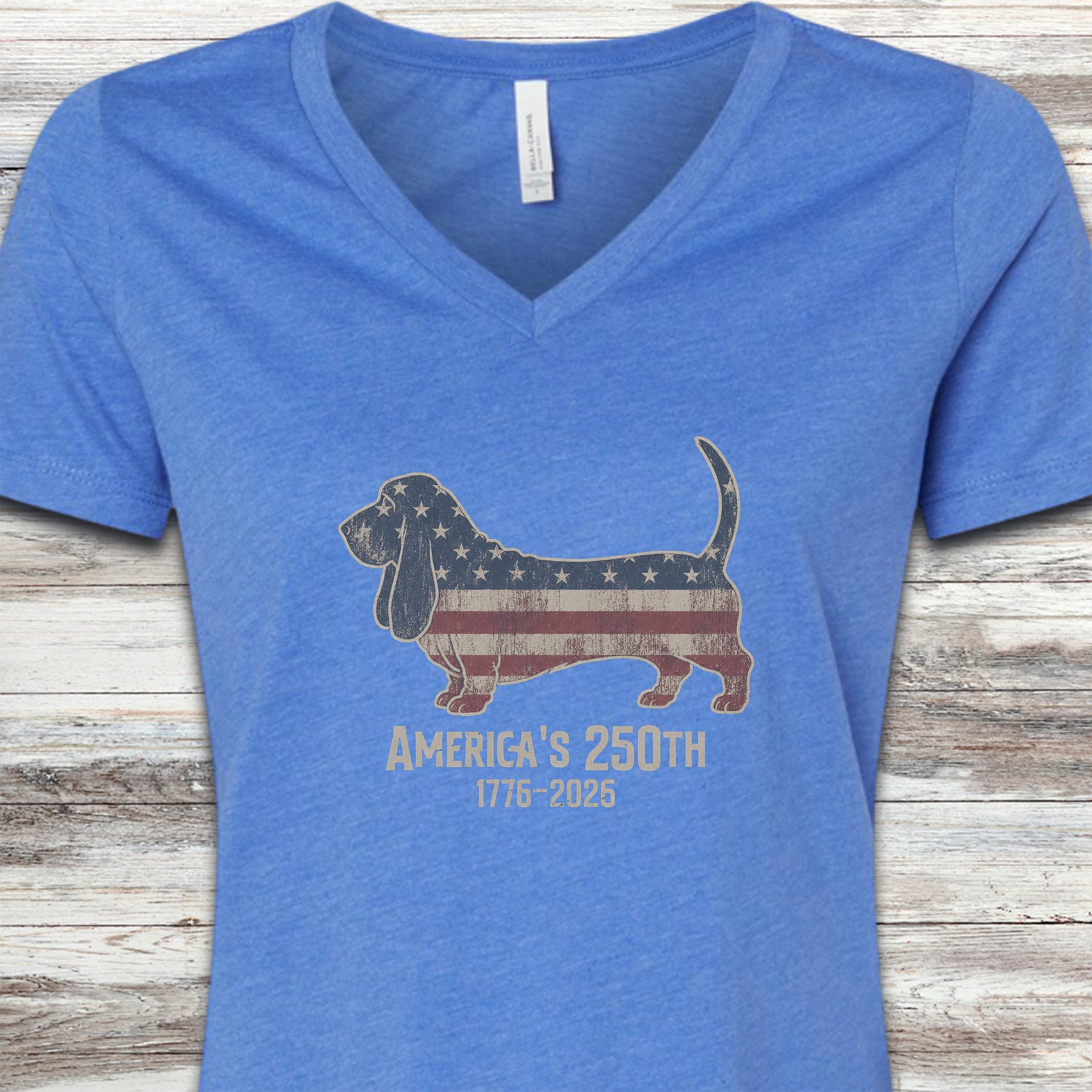 Basset Hound 250 V-Neck Tee - Heather True Royal
