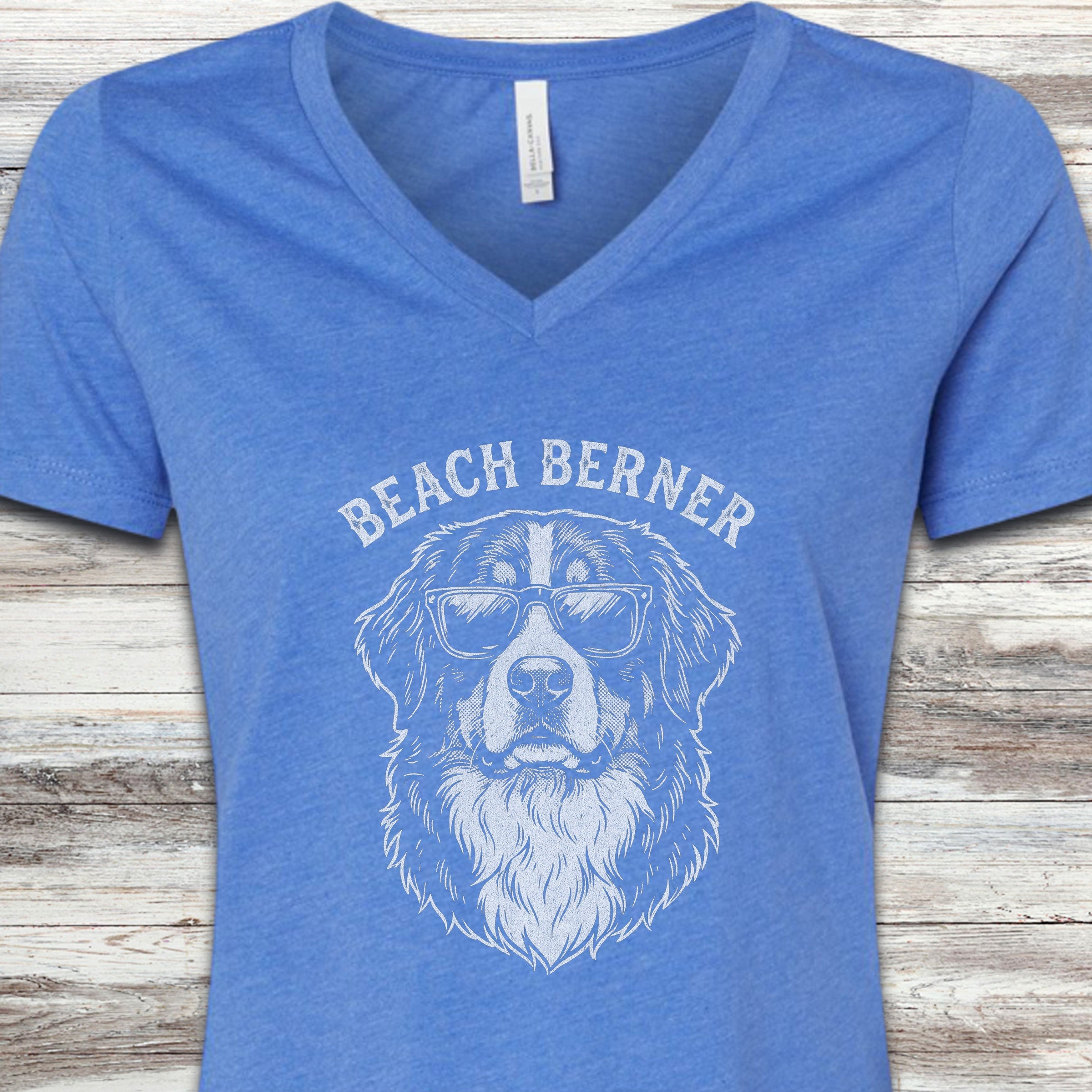 Bernese Mountain Dog Beach Berner V-Neck Tee - Heather True Royal