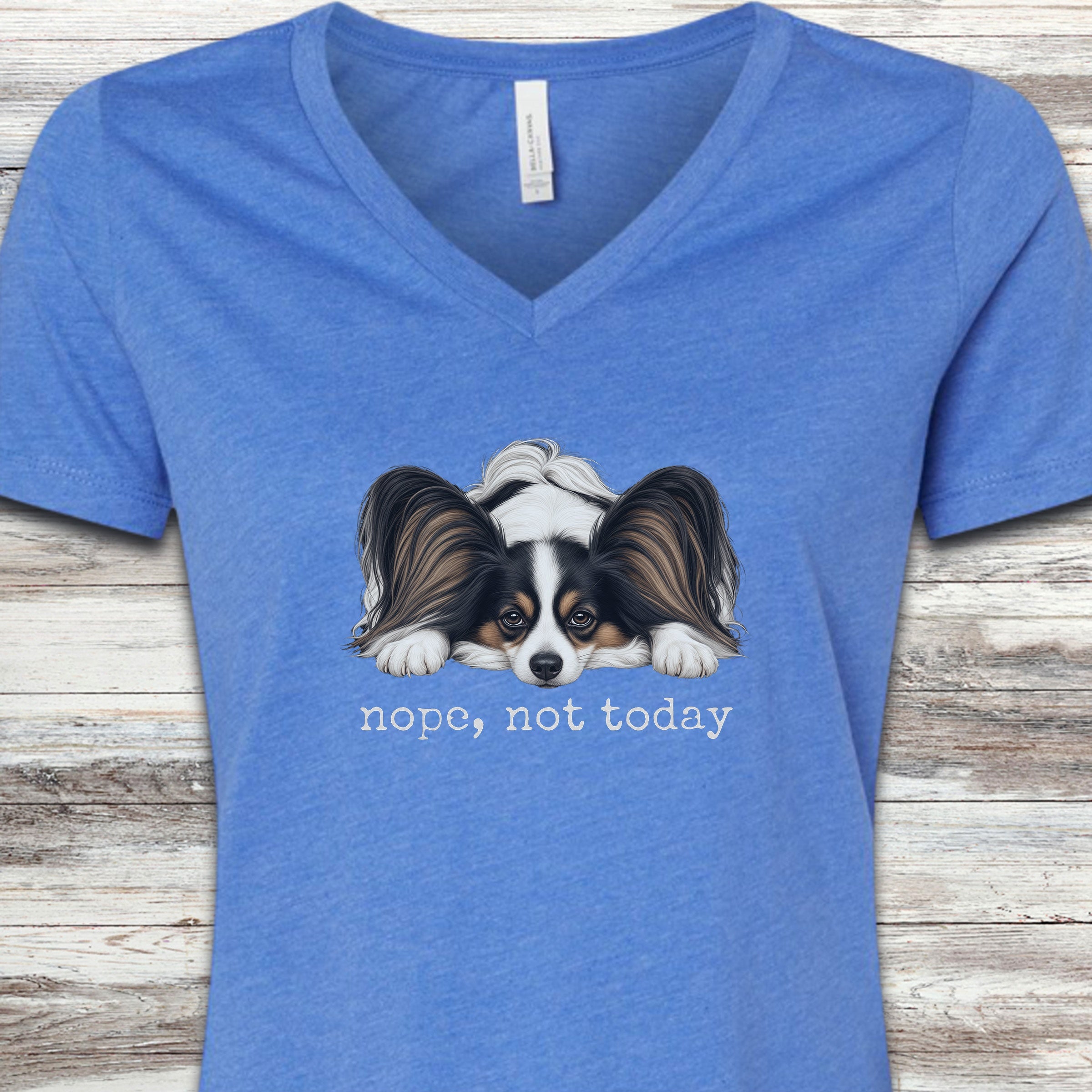 Papillon Nope V-Neck Tee - Heather True Royal