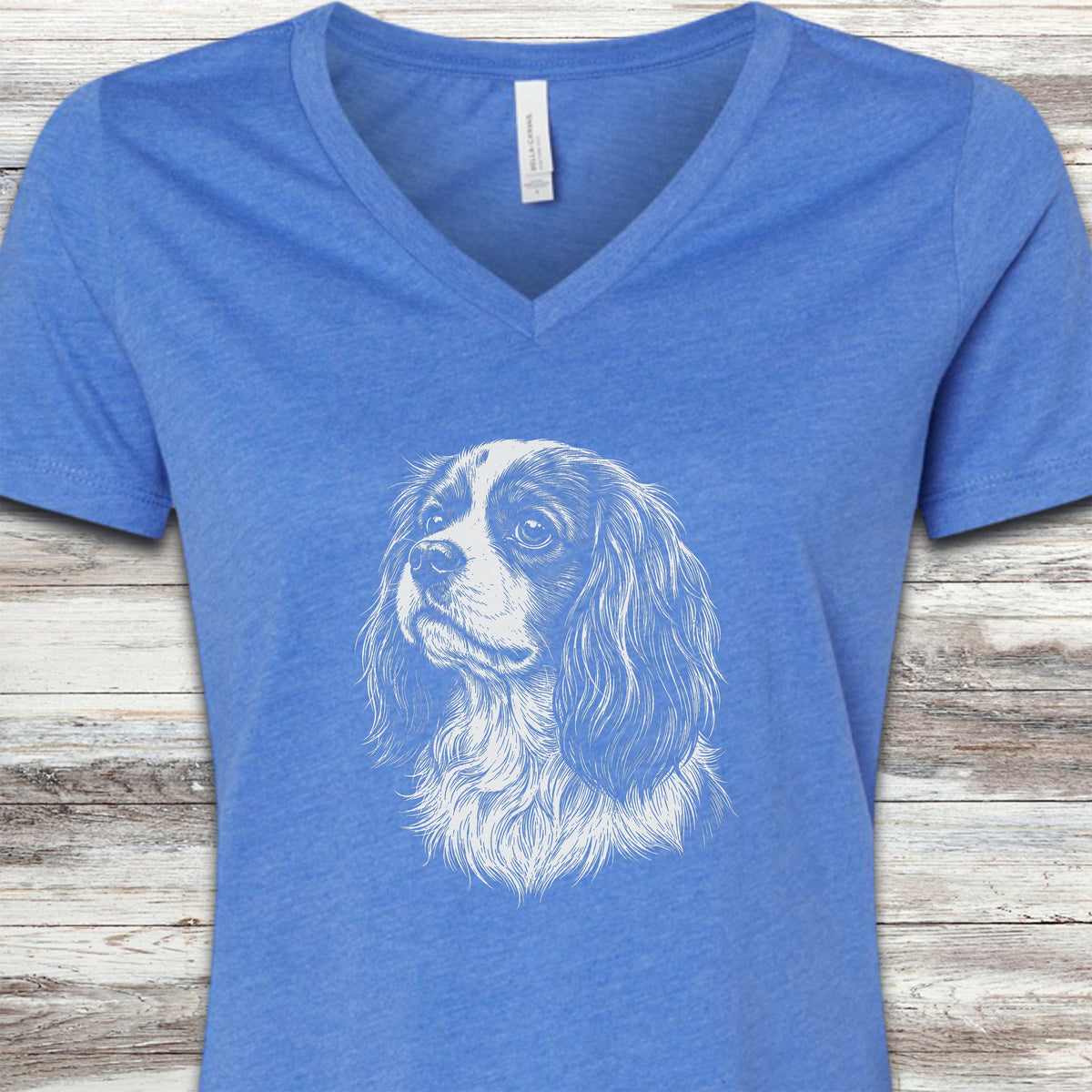 Cavalier King Charles Spaniel Loyalty V-Neck Tee - Heather True Royal