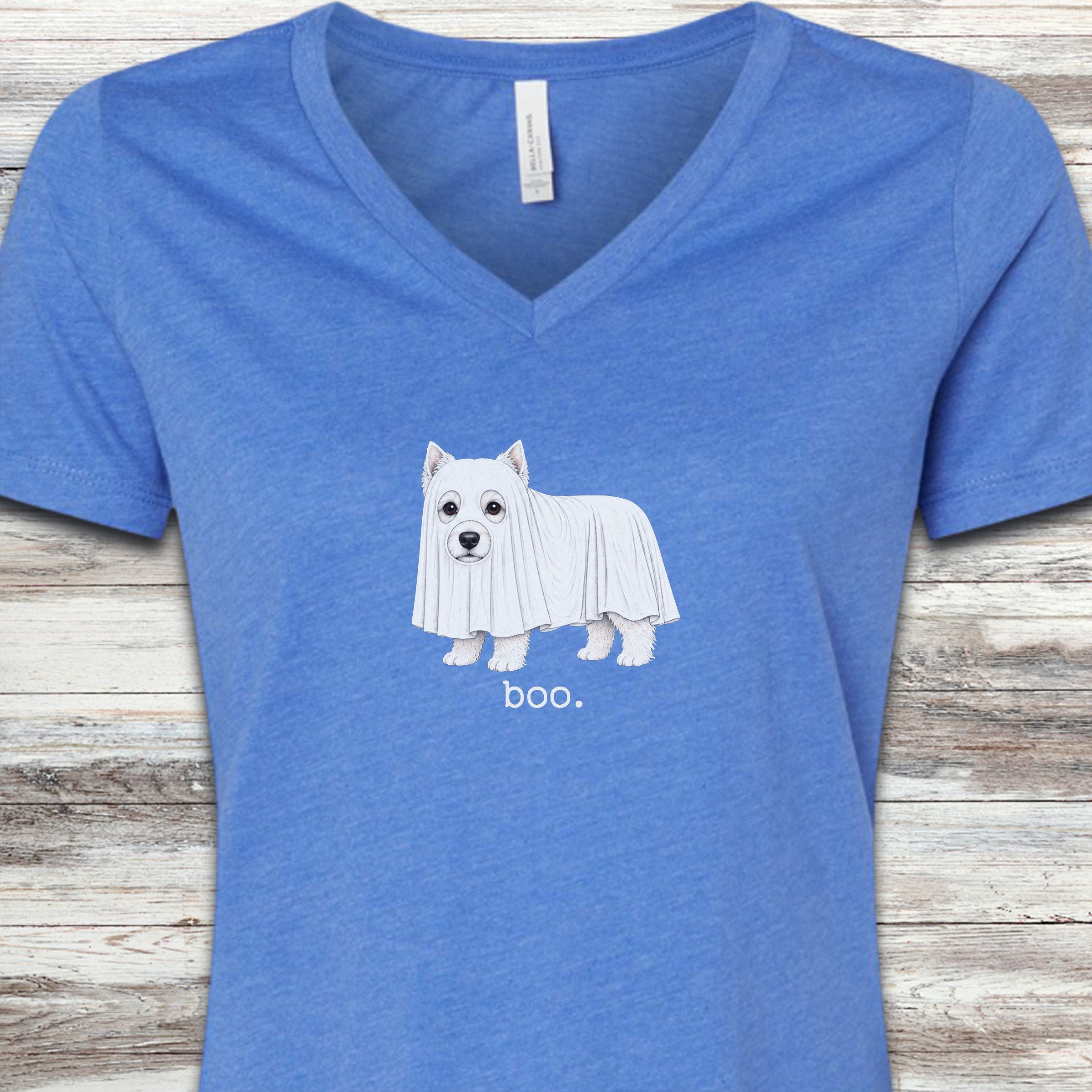 West Highland White Terrier Boo V-Neck Tee - Heather True Royal