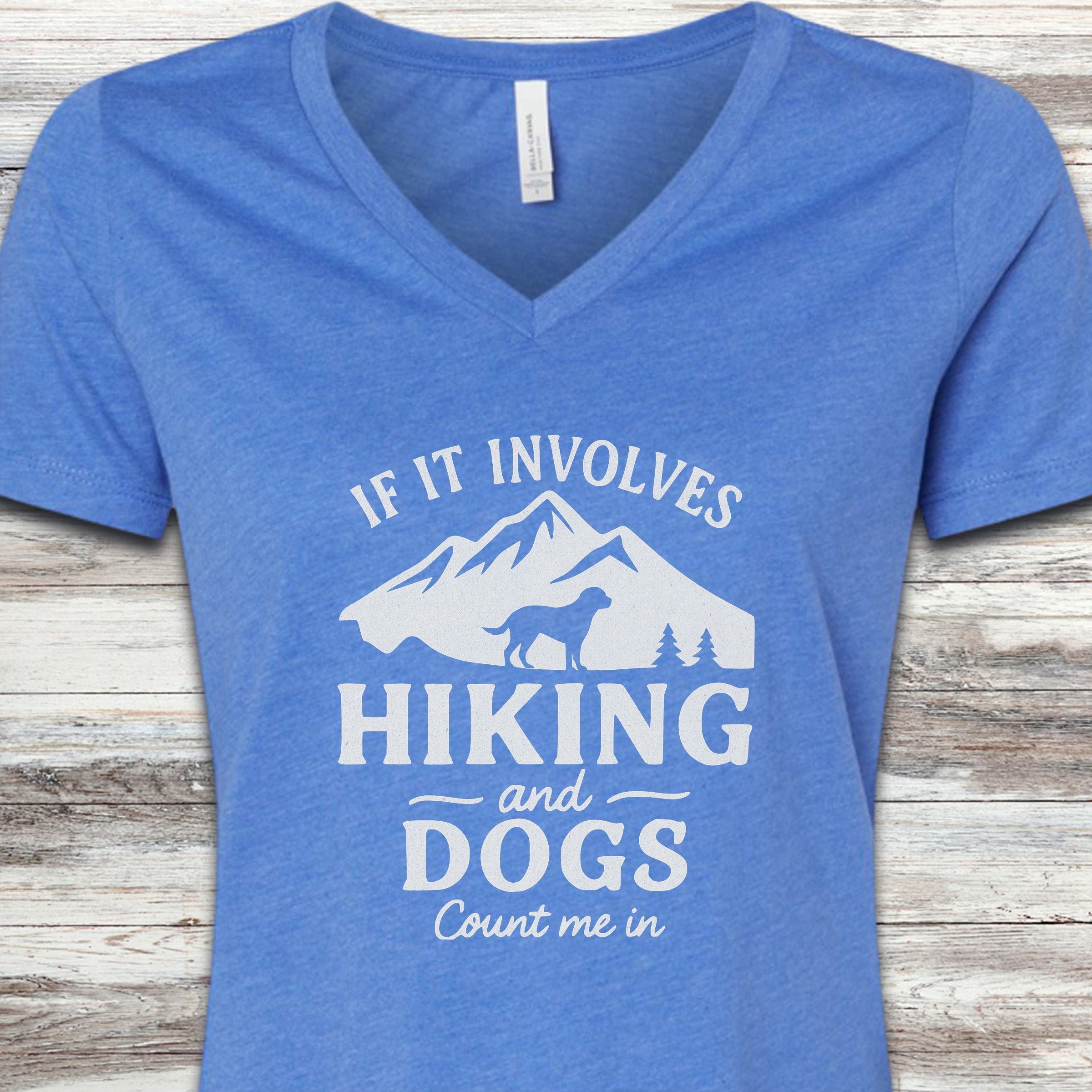 Hiking & Dogs V-Neck Tee - Heather True Royal