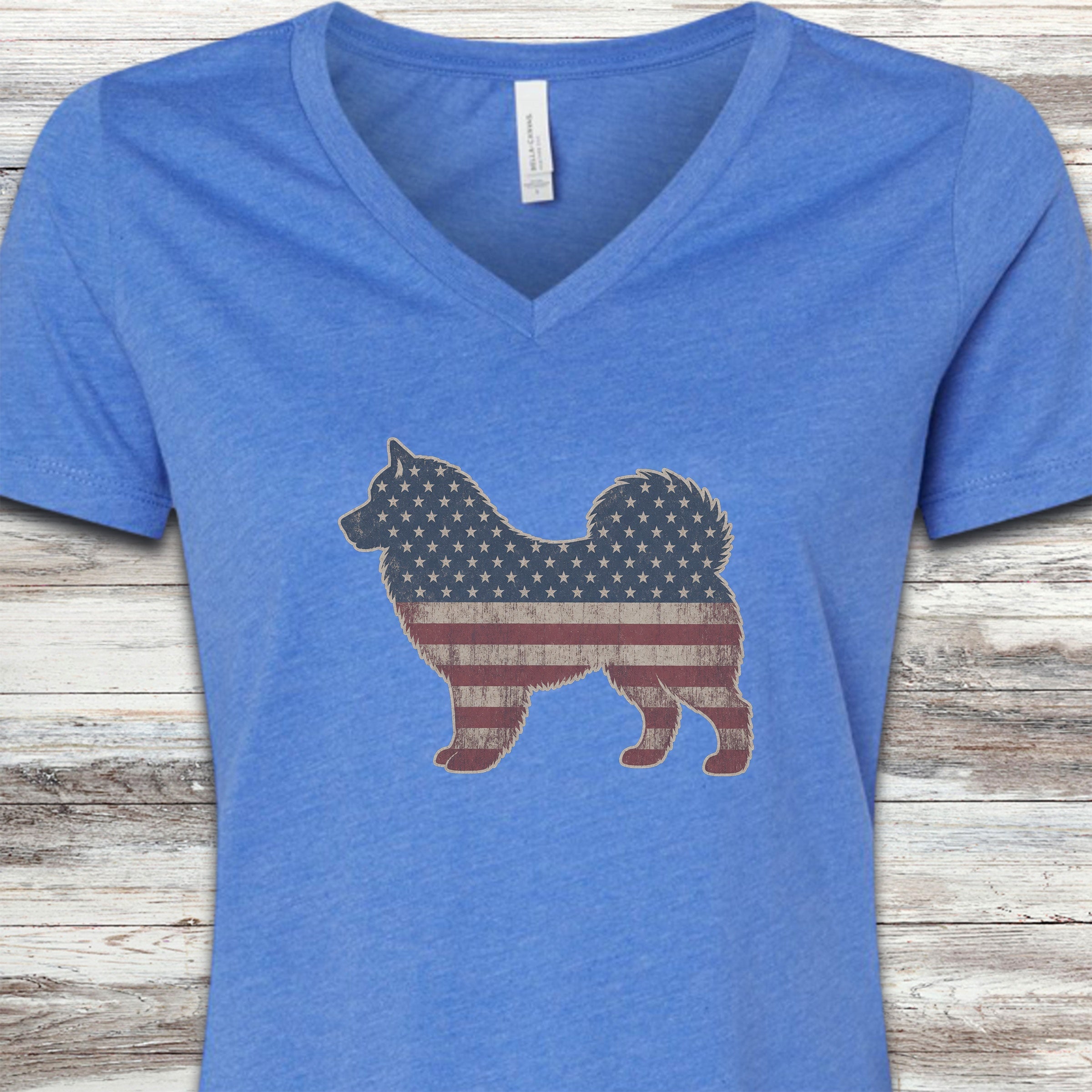 Alaskan Malamute Vintage USA V-Neck Tee - Heather True Royal