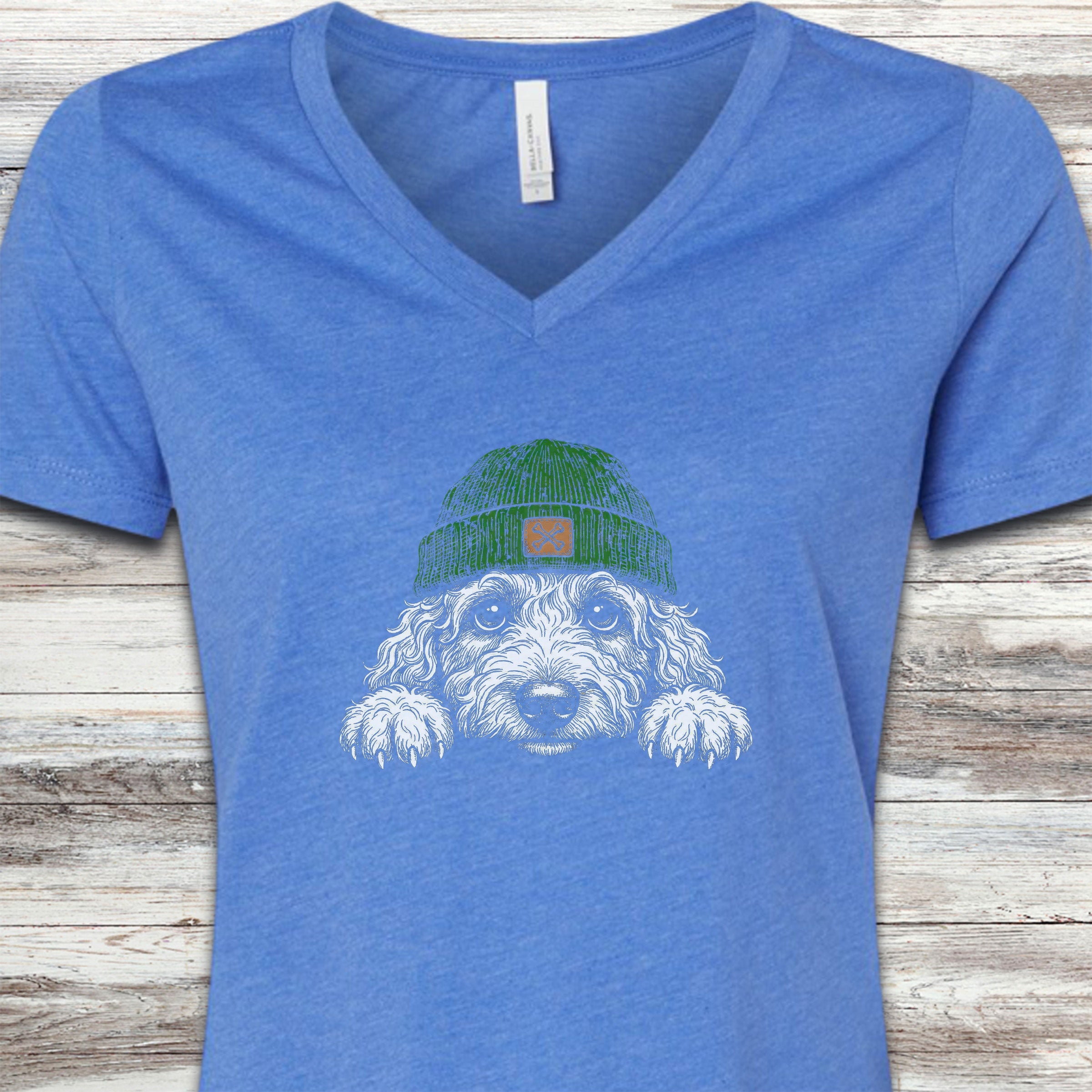 Doodle Peek-A-Doo V-Neck Tee - Heather True Royal