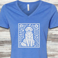 Golden Retriever Folk Art Floral V-Neck Tee - Heather True Royal
