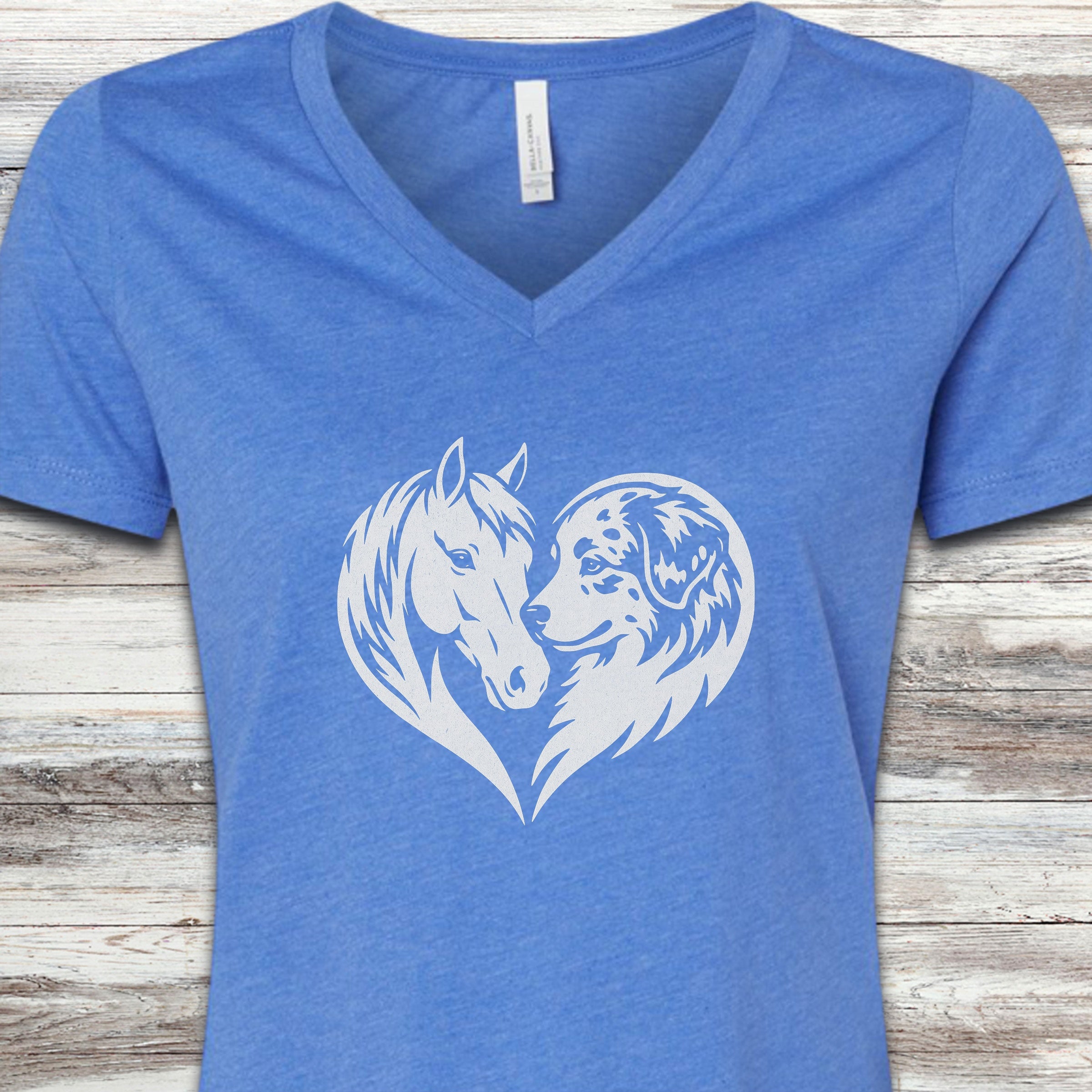 Australian Shepherd Horse Heart Bond V-Neck Tee - Heather True Royal