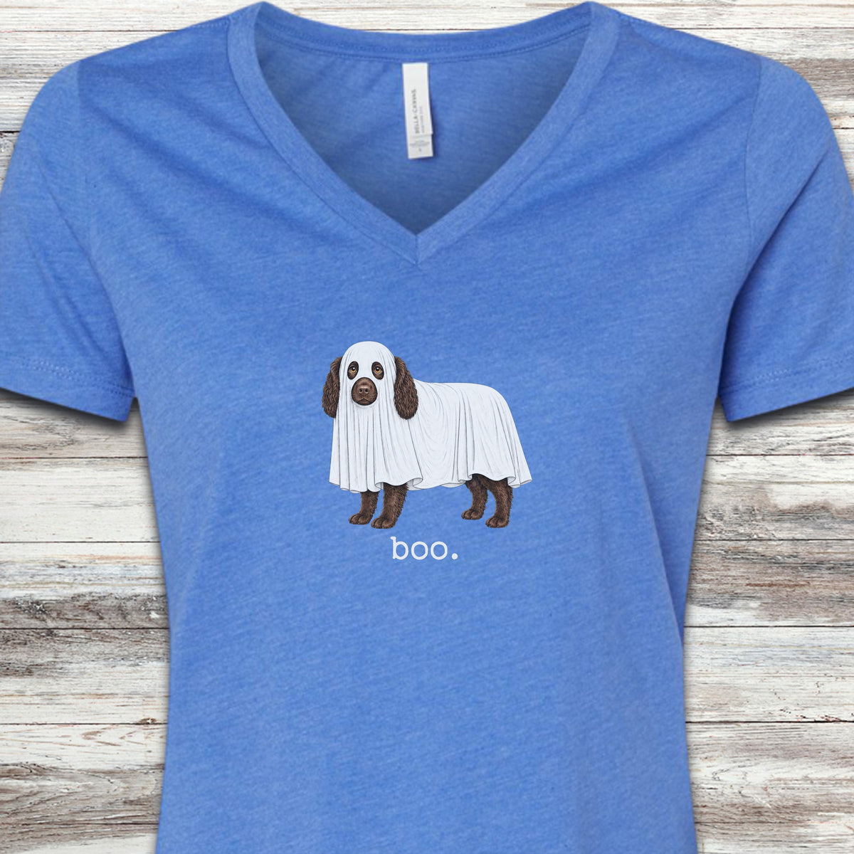 Boykin Spaniel Boo V-Neck Tee - Heather True Royal