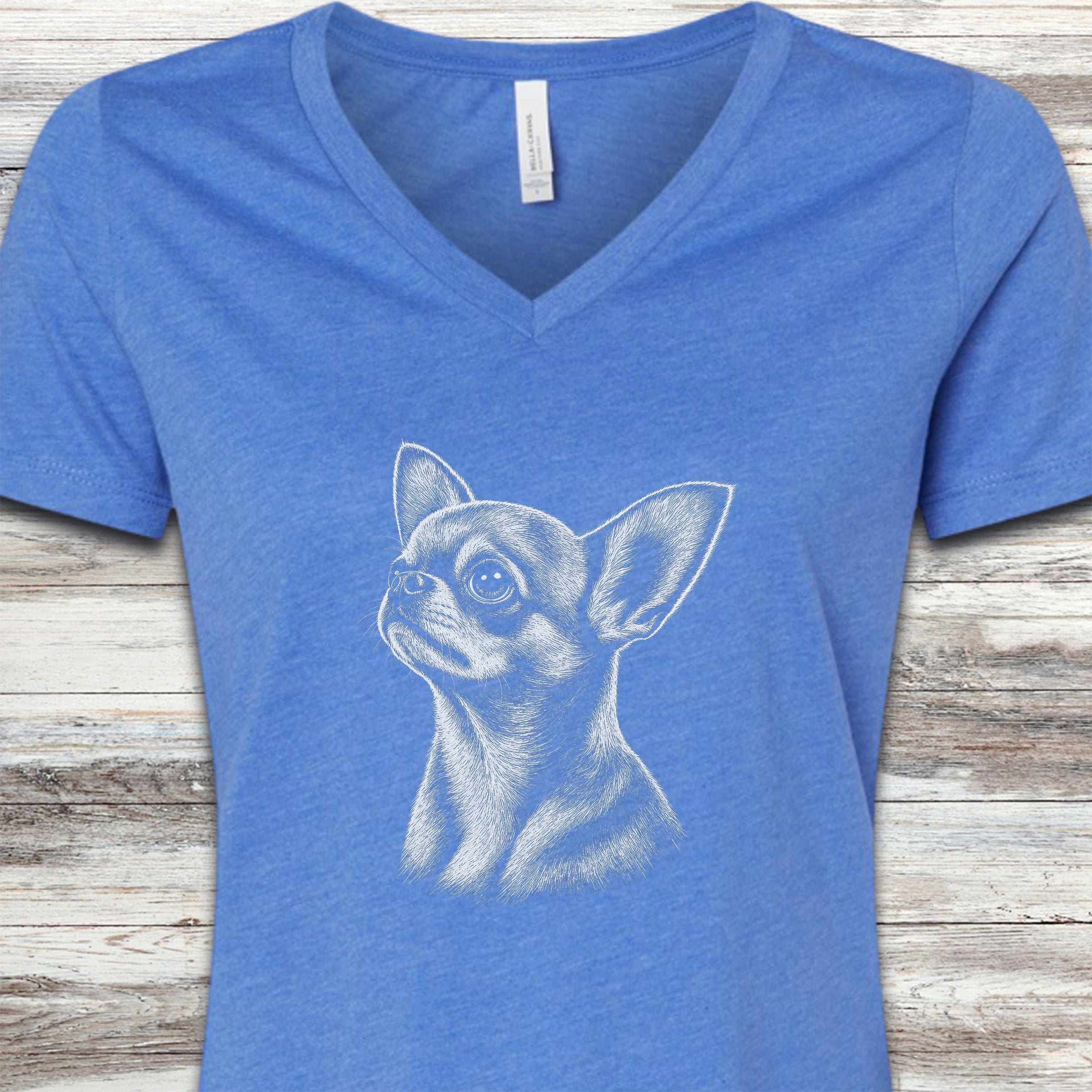 Chihuahua Loyalty V-Neck Tee - Heather True Royal