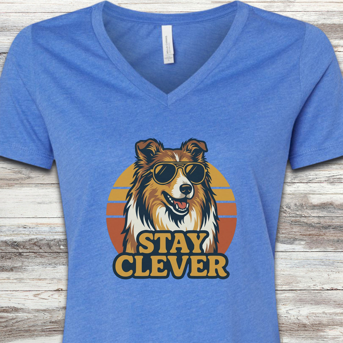 Rough Collie Stay Clever V-Neck Tee - Heather True Royal