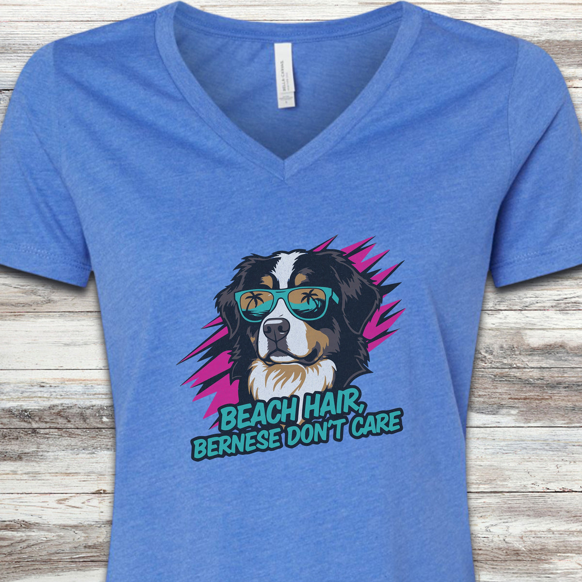 Bernese Mountain Dog Beach Hair V-Neck Tee - Heather True Royal