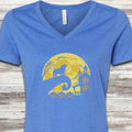 English Bulldog Halloween Moon V-Neck Tee - Heather True Royal