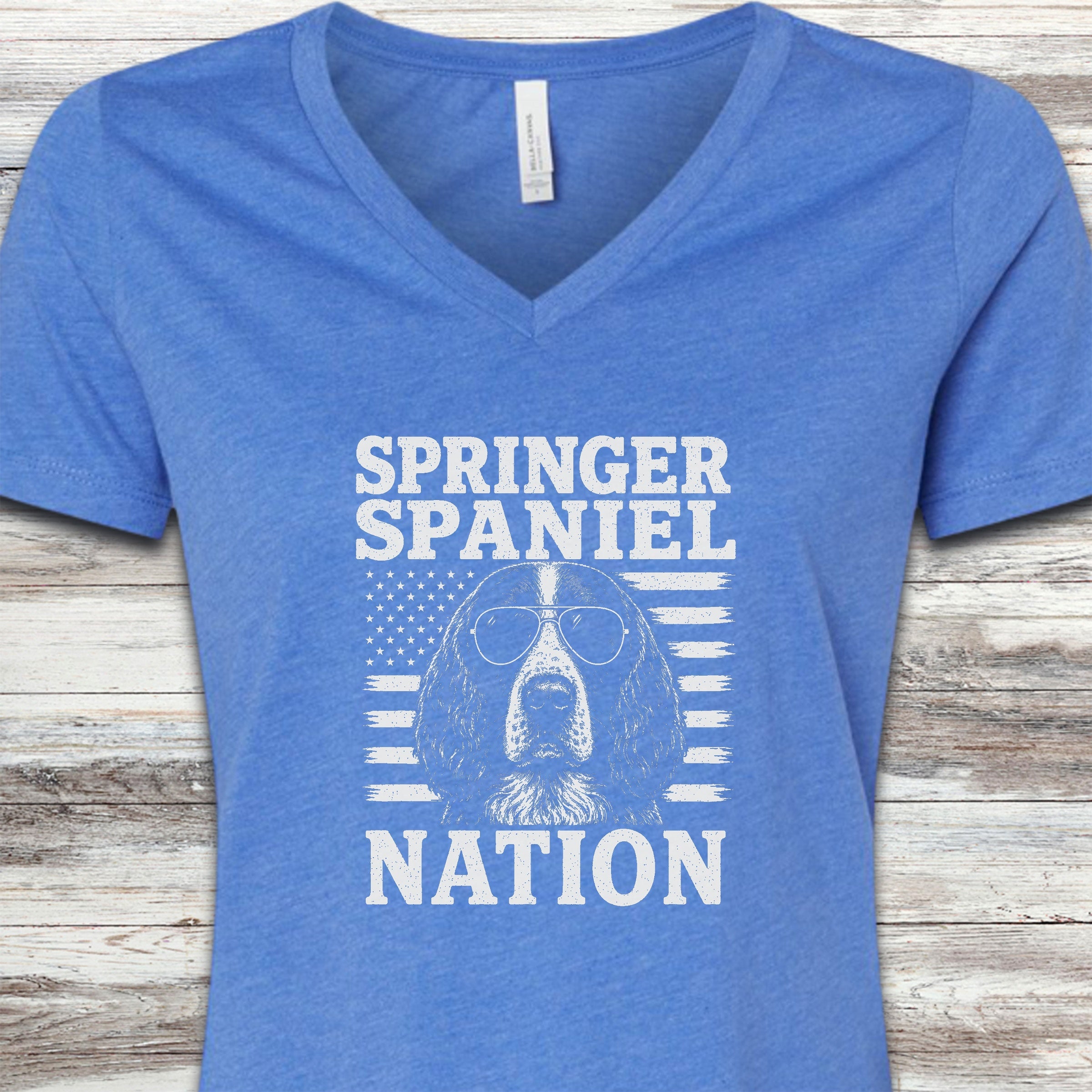 English Springer Spaniel Nation V-Neck Tee - Heather True Royal