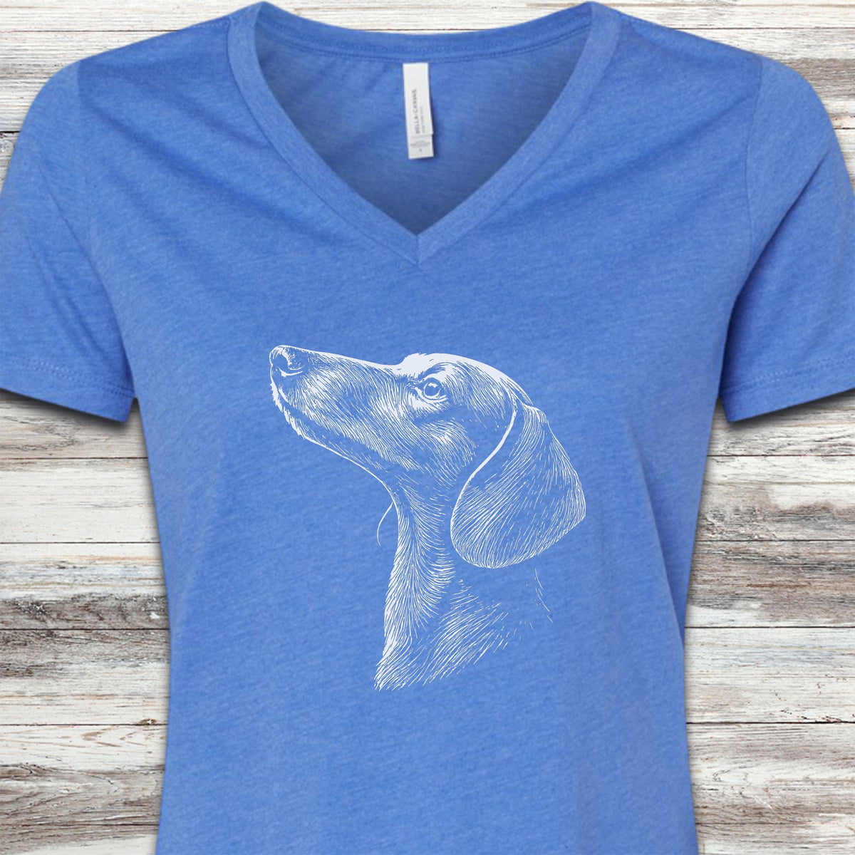 Dachshund Loyalty V-Neck Tee - Heather True Royal