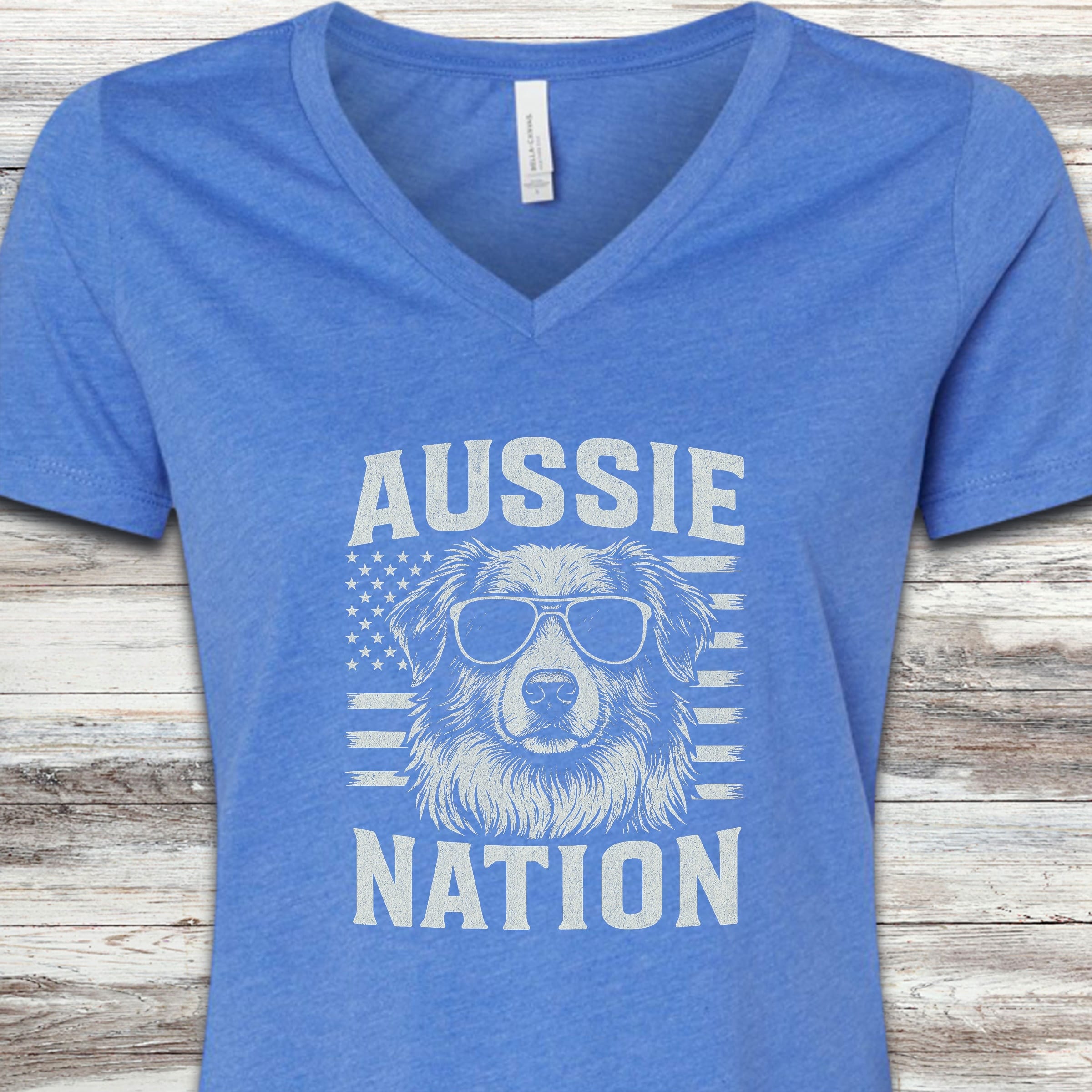 Australian Shepherd Nation V-Neck Tee - Heather True Royal