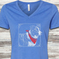 Border Collie Etching V-Neck Tee - Heather True Royal