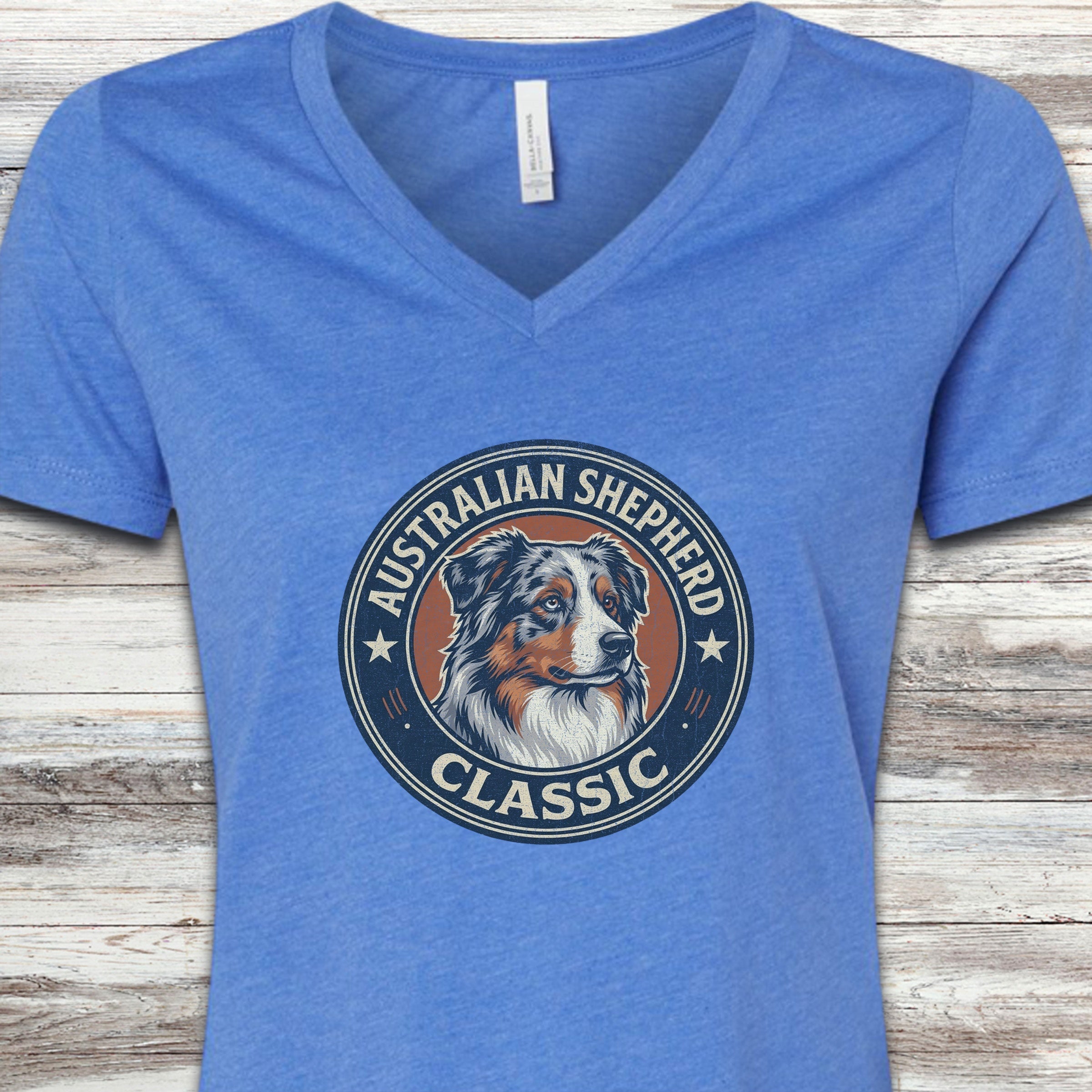 Australian Shepherd Classic V-Neck Tee - Heather True Royal