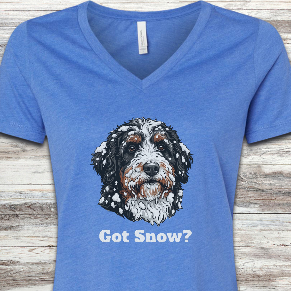 Bernedoodle Got Snow V-Neck Tee - Heather True Royal