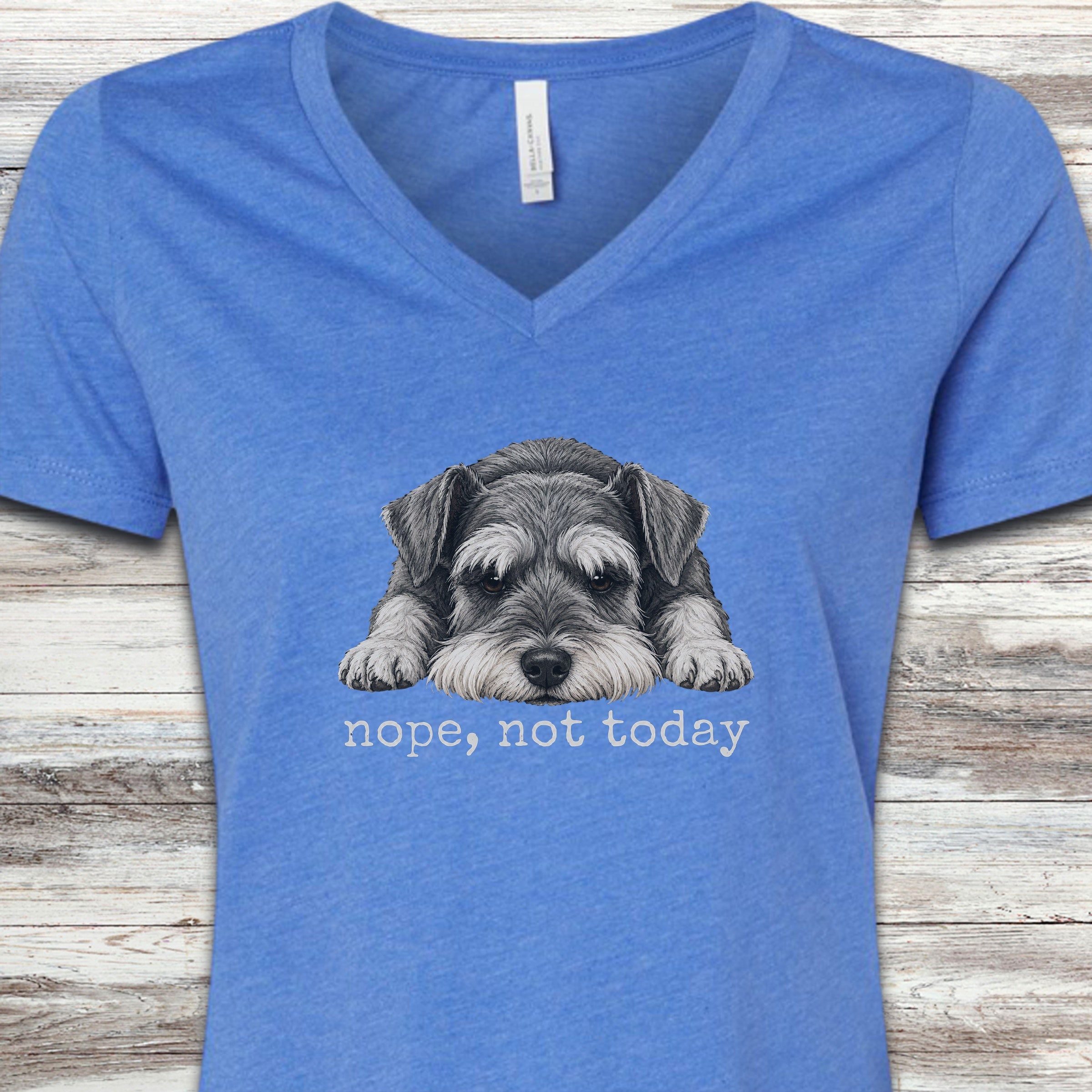 Schnauzer Nope V-Neck Tee - Heather True Royal
