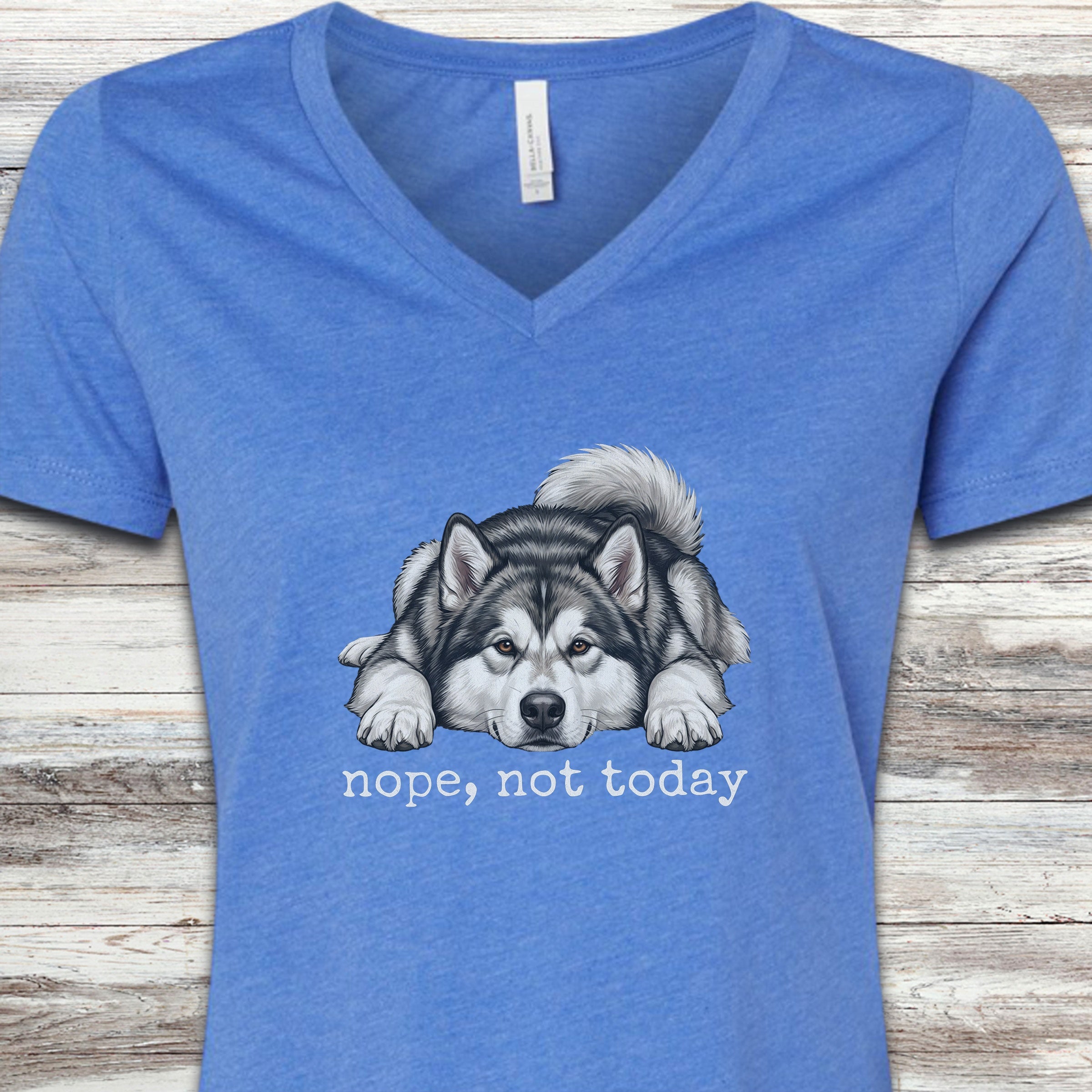 Alaskan Malamute Nope V-Neck Tee - Heather True Royal