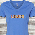 Labrador Retriever Fall Faux Patchwork V-Neck Tee - Heather True Royal