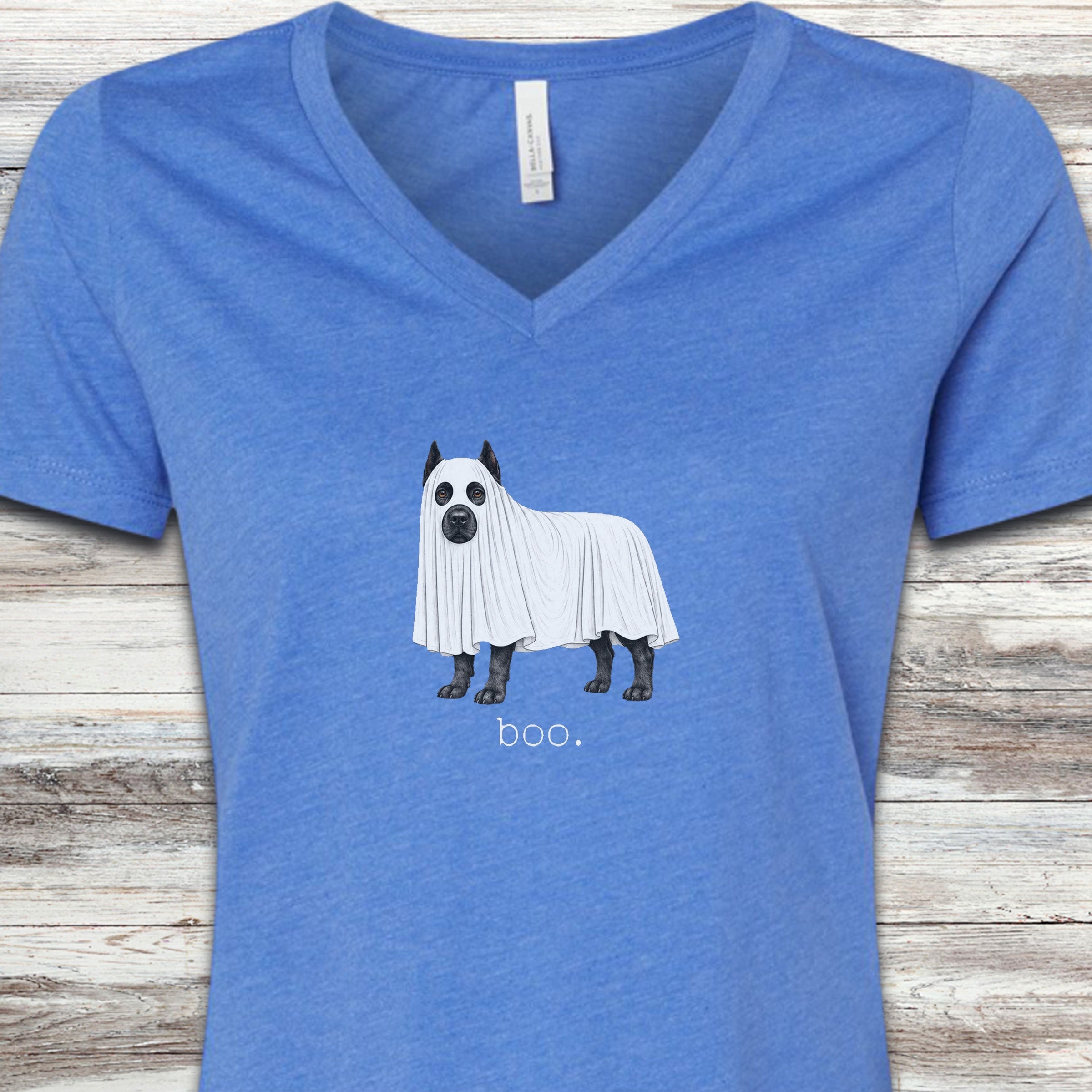 Cane Corso Boo V-Neck Tee - Heather True Royal