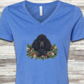 Poodle Black Winter Greenery Faux Embroidery V-Neck Tee - Heather True Royal