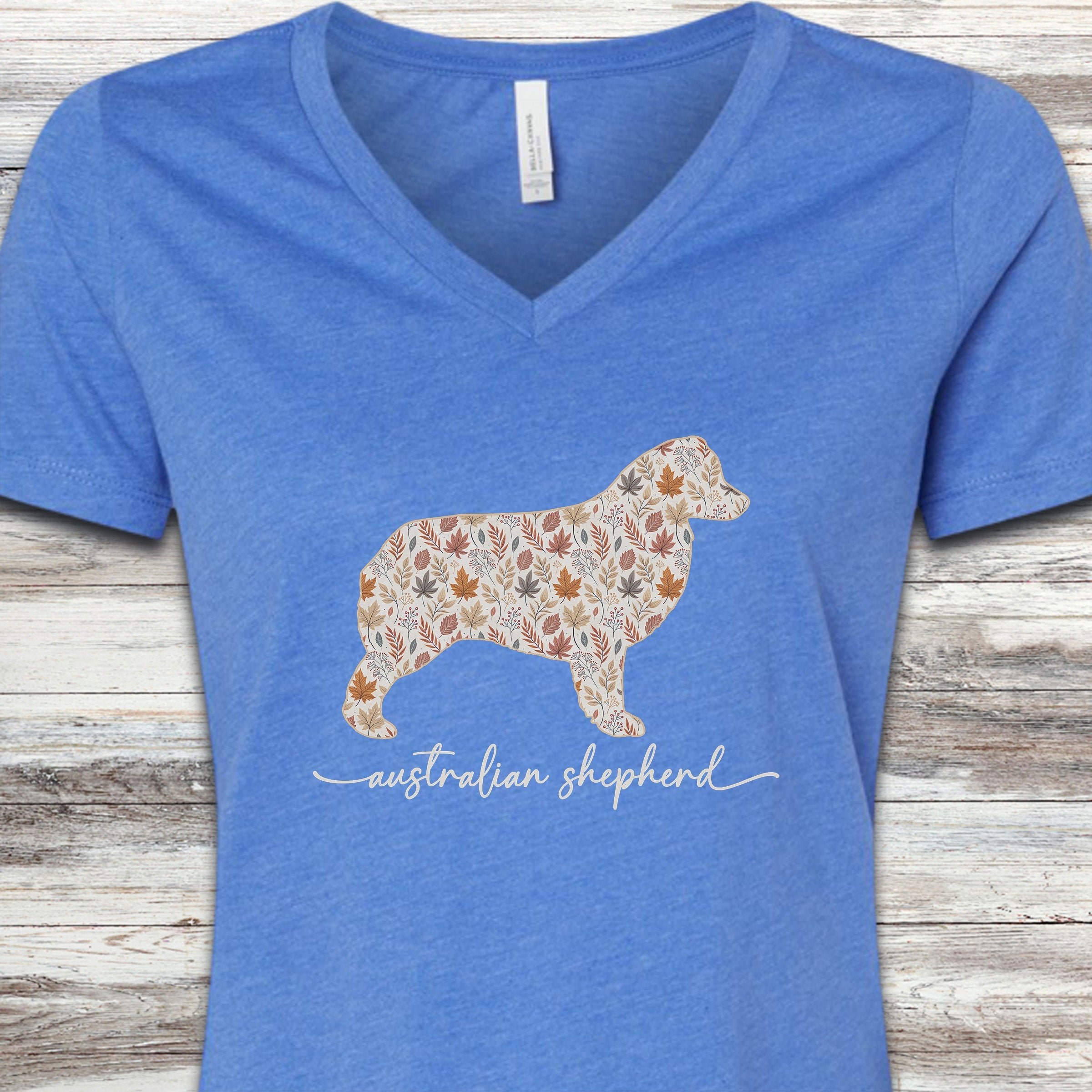 Australian Shepherd Fall V-Neck Tee - Heather True Royal