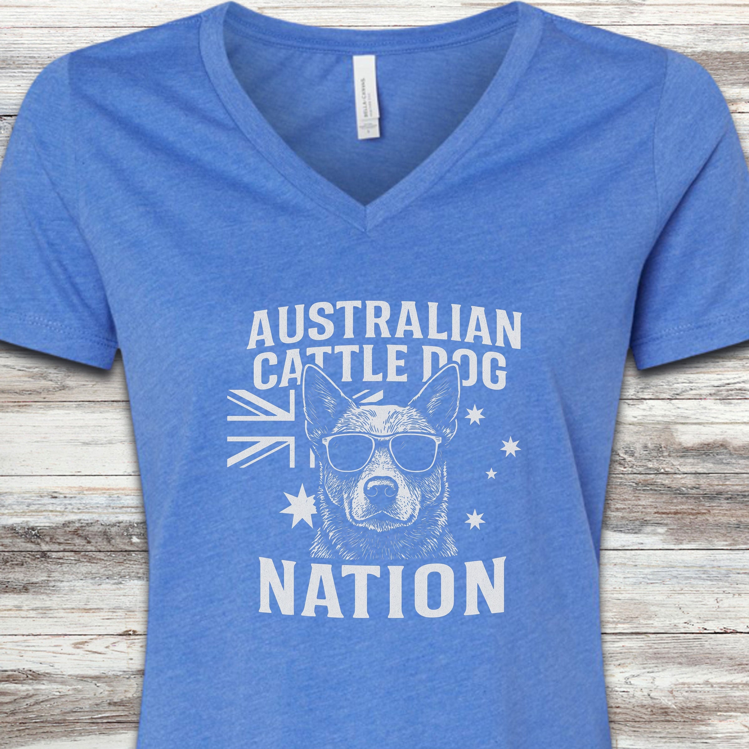 Australian Cattle Dog Australia V-Neck Tee - Heather True Royal