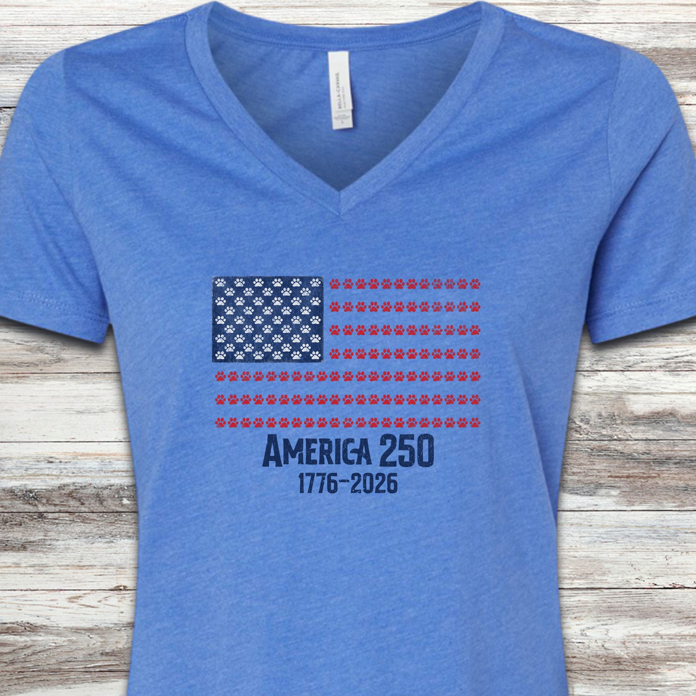 Vintage Red White & Paws 250 V-Neck Tee - Heather True Royal