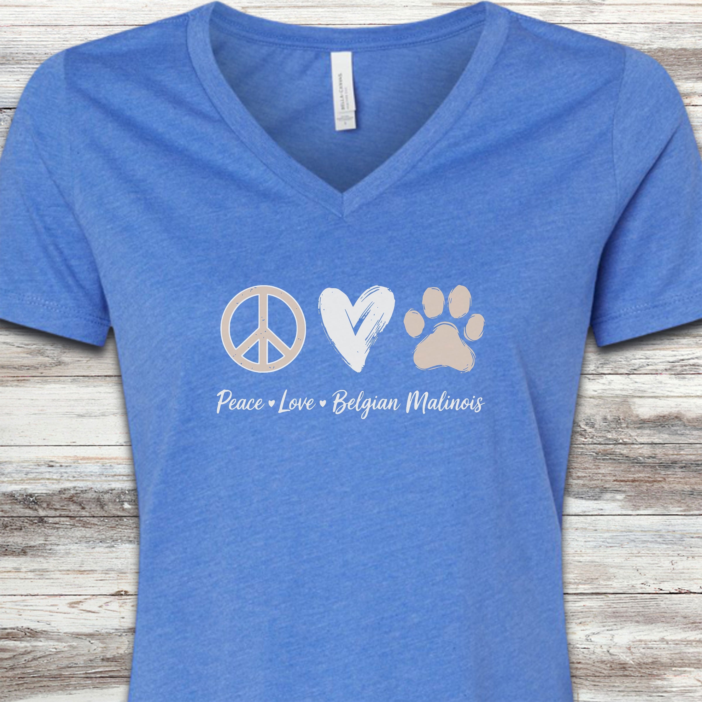 Belgian Malinois Peace V-Neck Tee - Heather True Royal