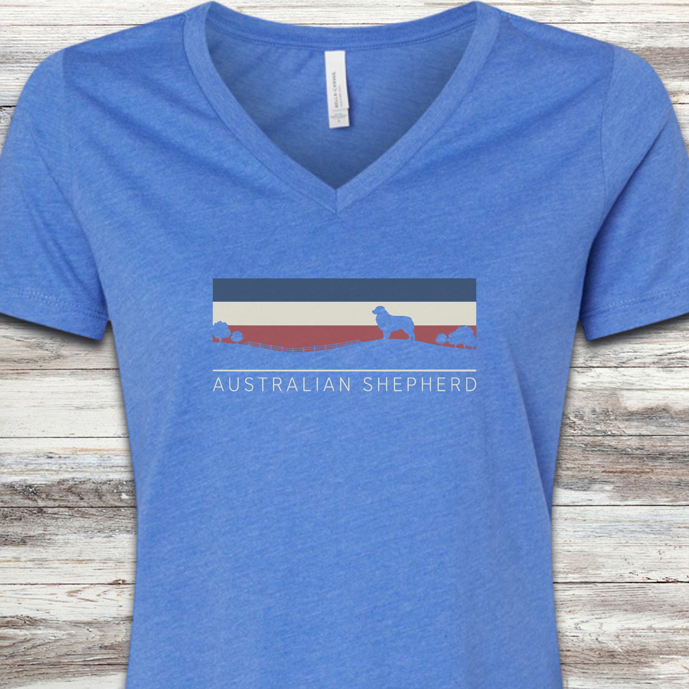 Australian Shepherd USA Sunset V-Neck Tee - Heather True Royal
