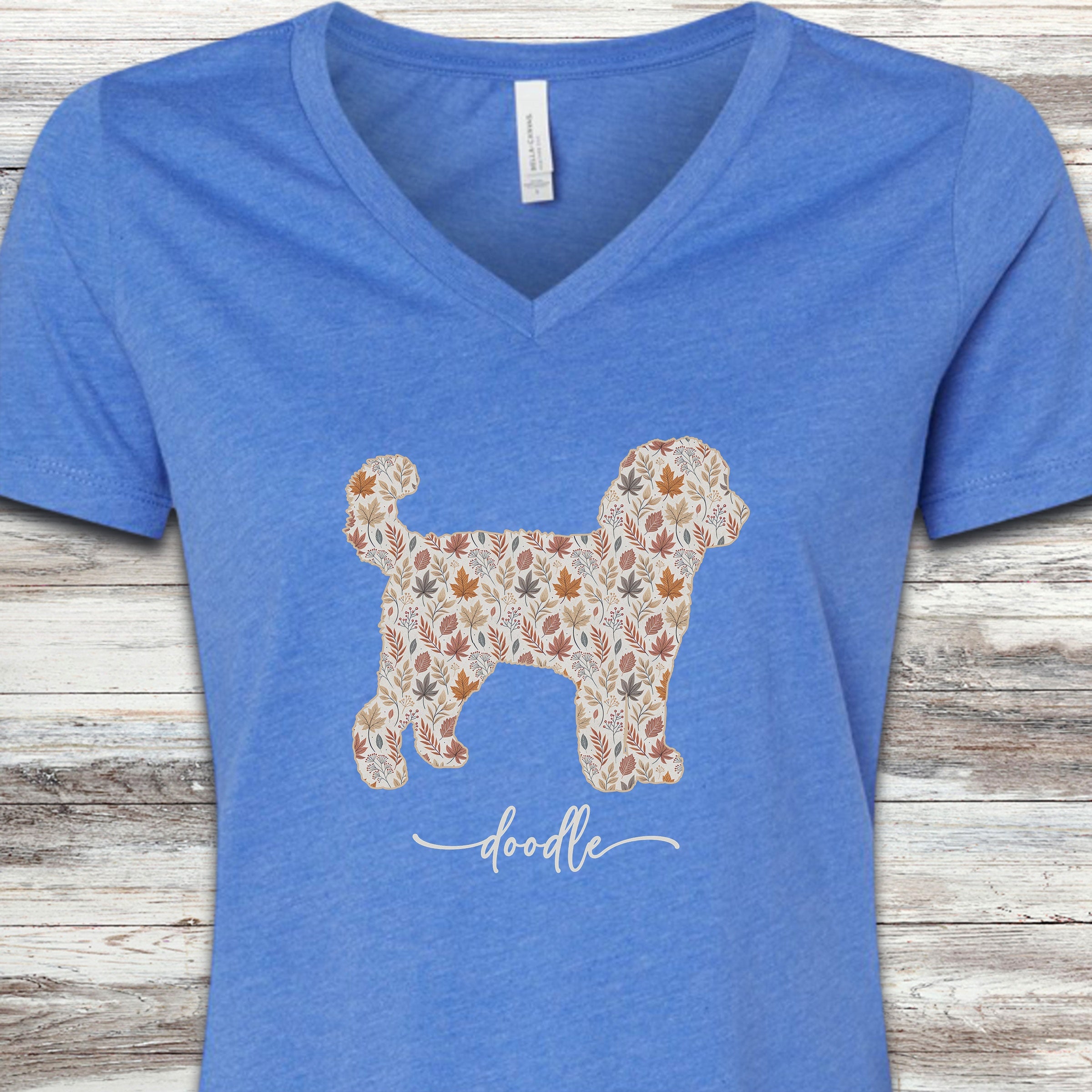 Doodle Fall V-Neck Tee - Heather True Royal